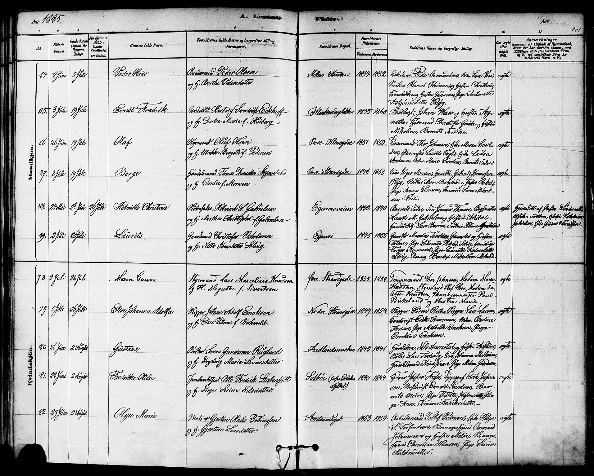 Domkirken sokneprestkontor, SAST/A-101812/001/30/30BA/L0026: Parish register (official) no. A 25, 1878-1889, p. 201