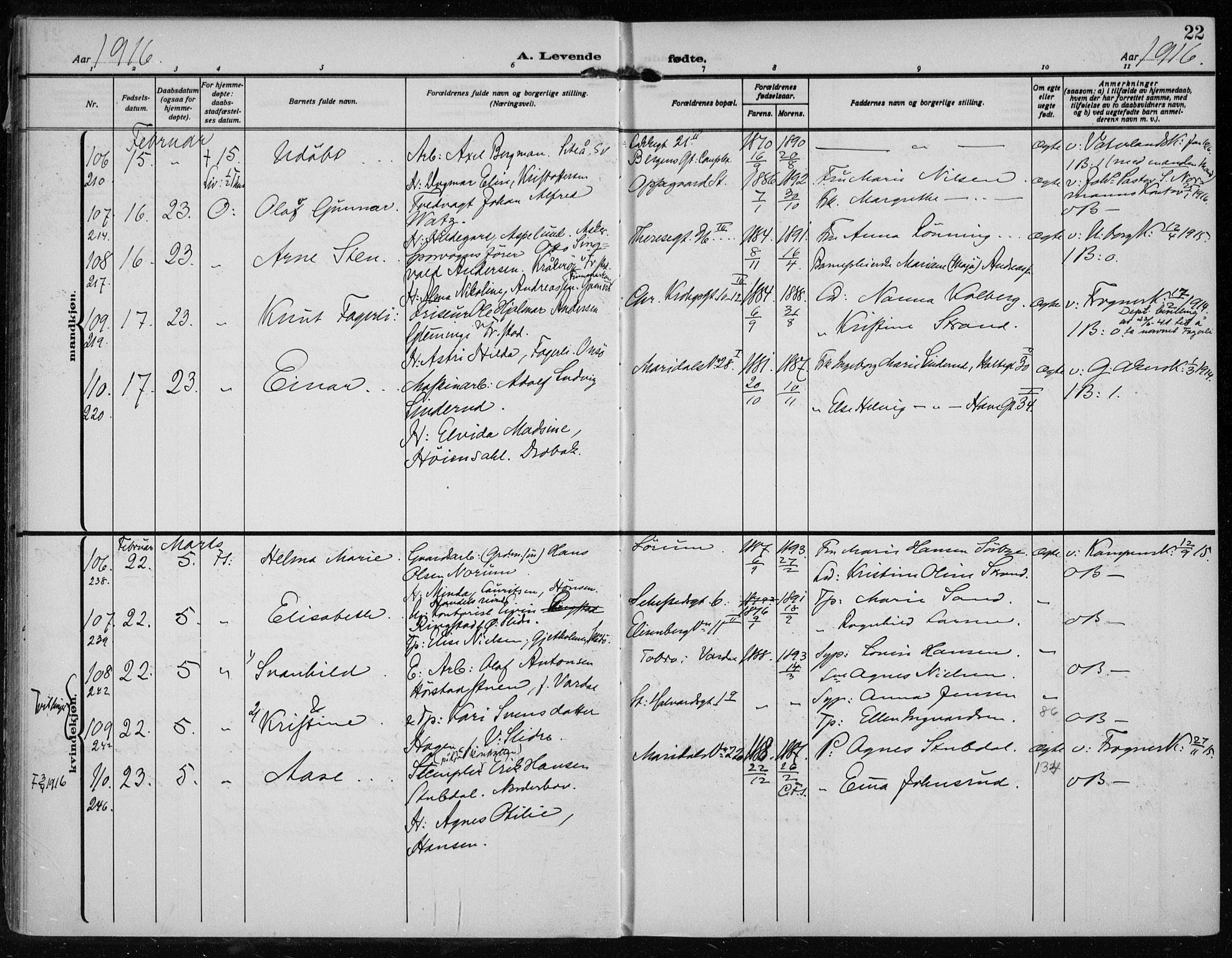 Rikshospitalet prestekontor Kirkebøker, AV/SAO-A-10309b/F/L0016: Parish register (official) no. 16, 1916-1918, p. 22