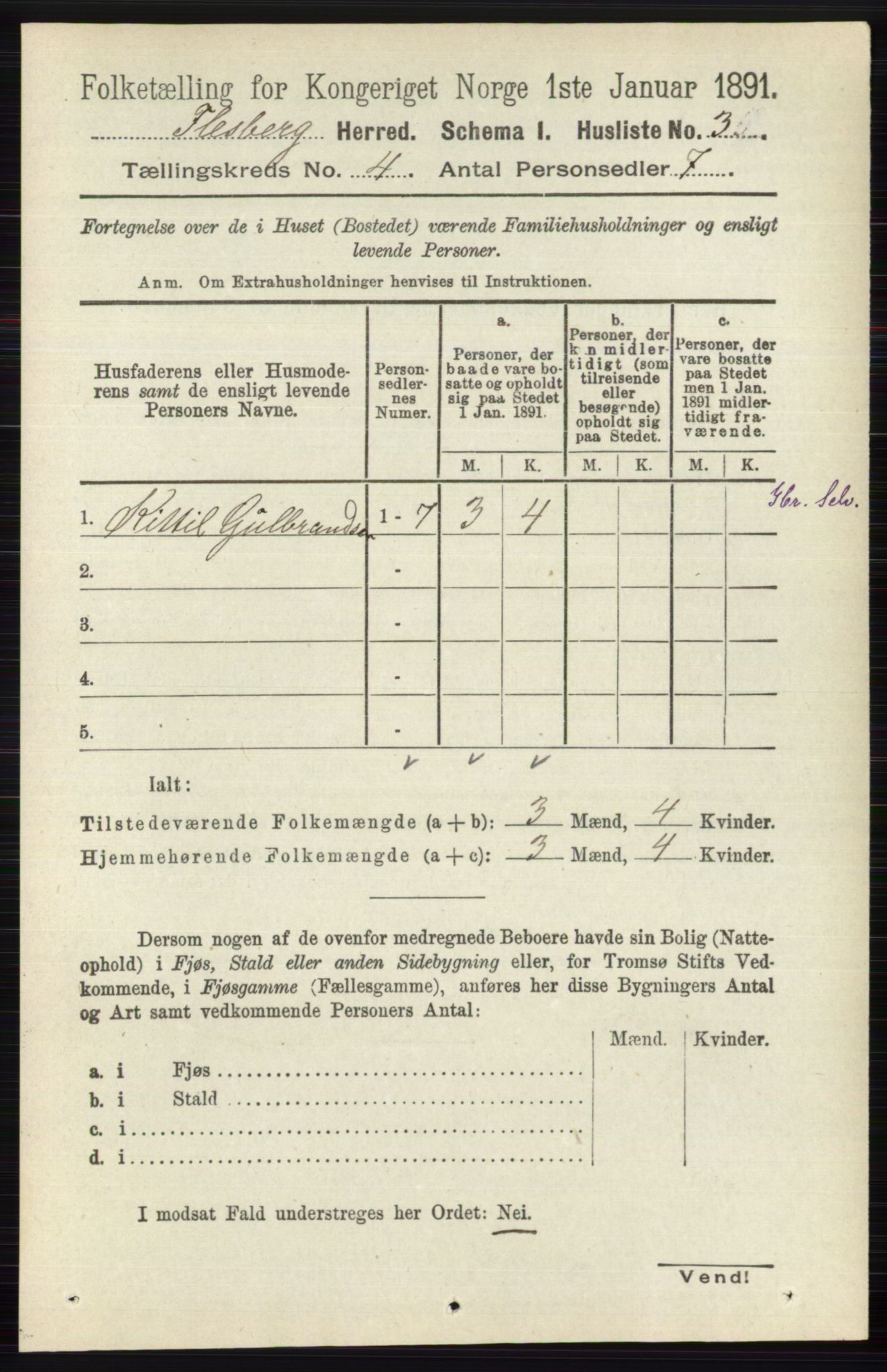 RA, 1891 census for 0631 Flesberg, 1891, p. 489