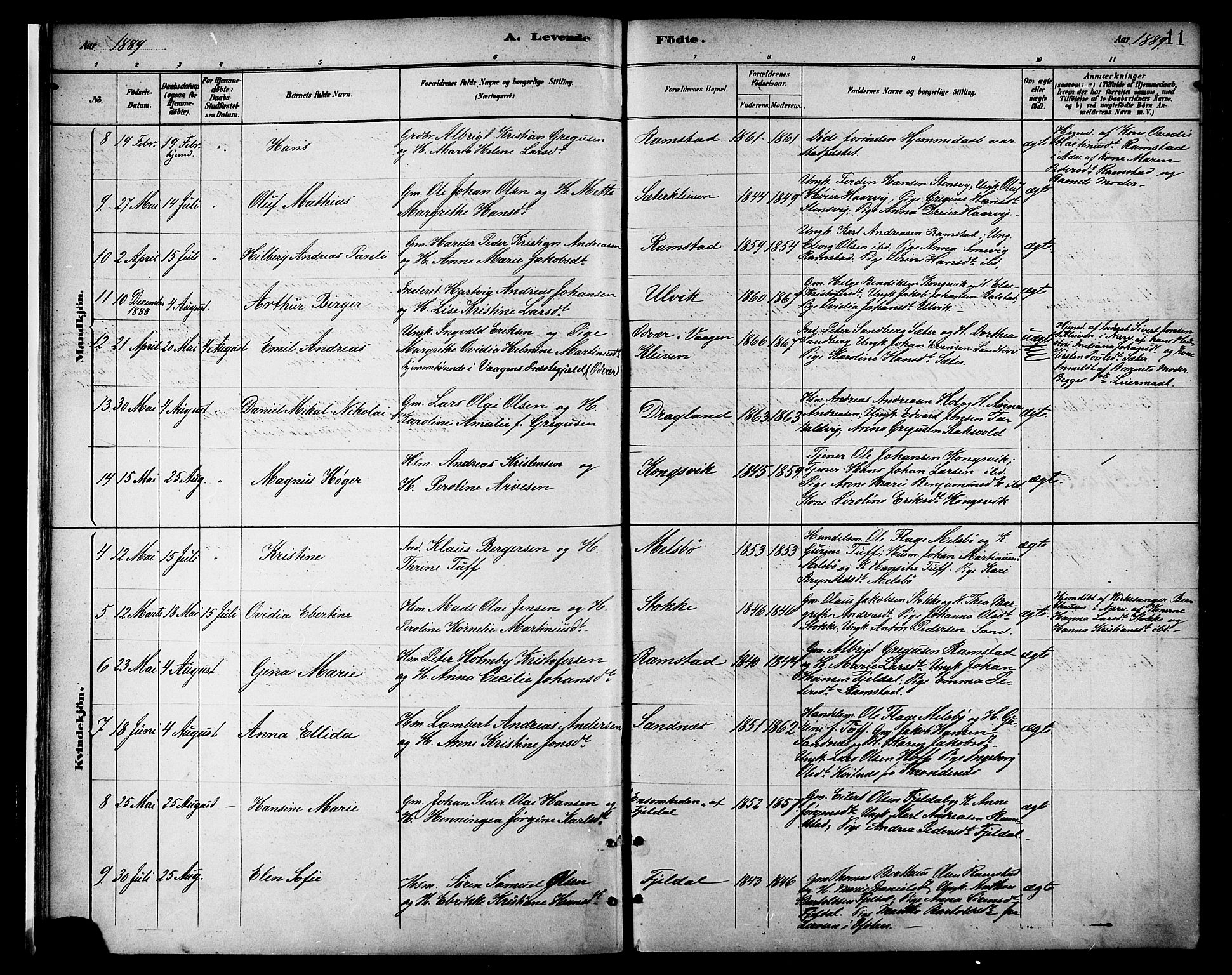 Ministerialprotokoller, klokkerbøker og fødselsregistre - Nordland, AV/SAT-A-1459/865/L0924: Parish register (official) no. 865A02, 1885-1896, p. 11