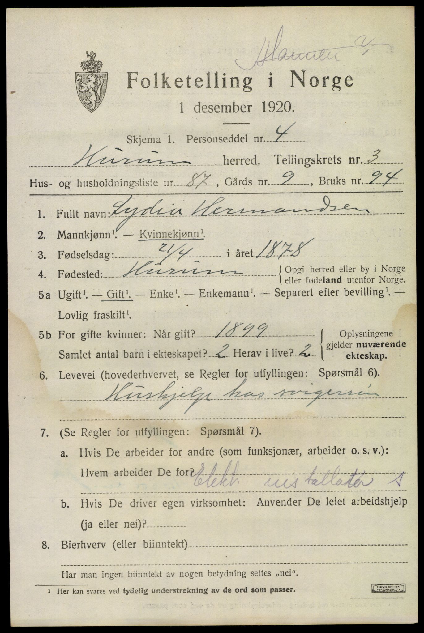 SAKO, 1920 census for Hurum, 1920, p. 5726