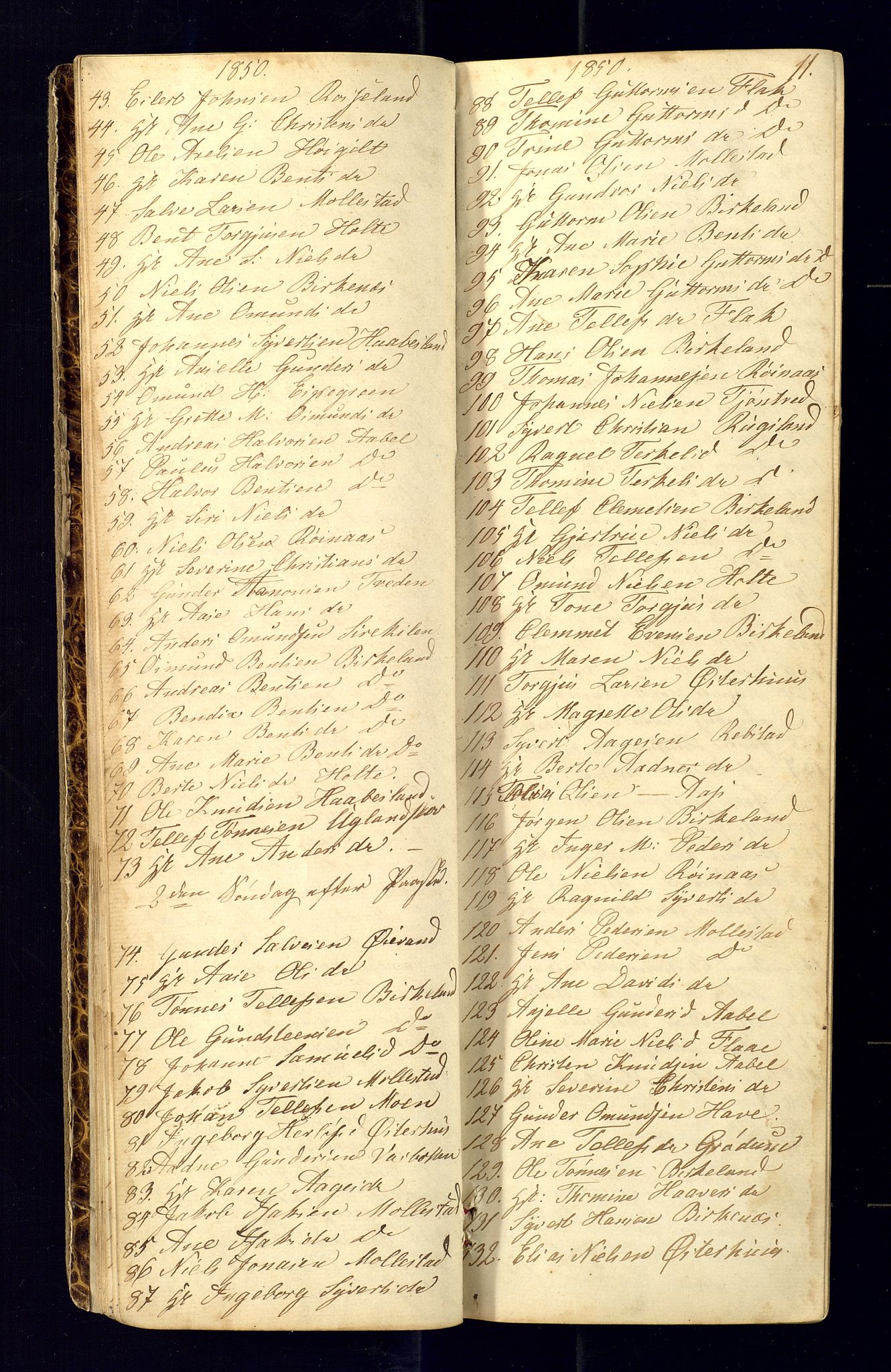 Birkenes sokneprestkontor, SAK/1111-0004/F/Fc/L0003: Communicants register no. C-3, 1849-1858, p. 11