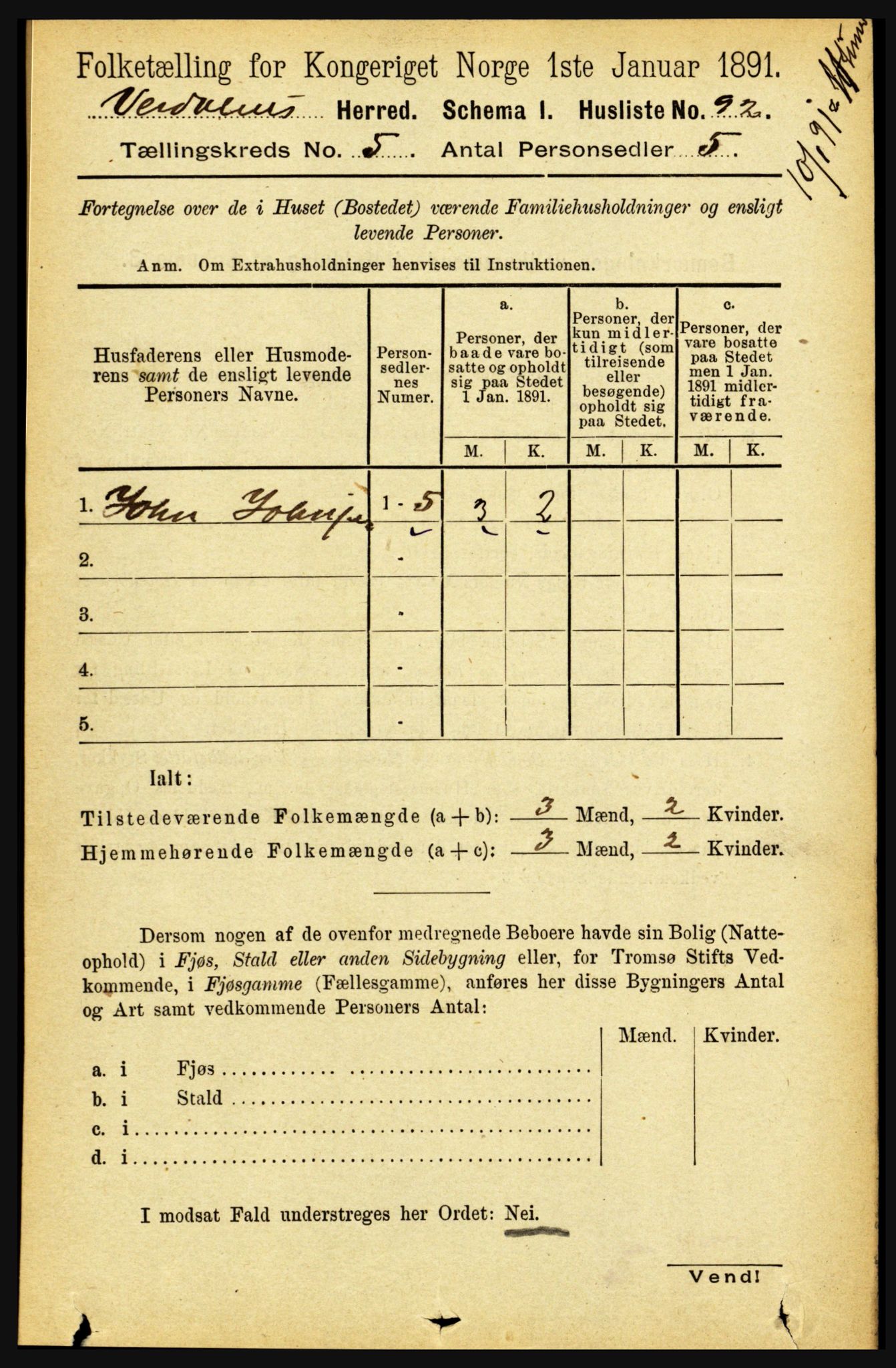 RA, 1891 census for 1721 Verdal, 1891, p. 2991