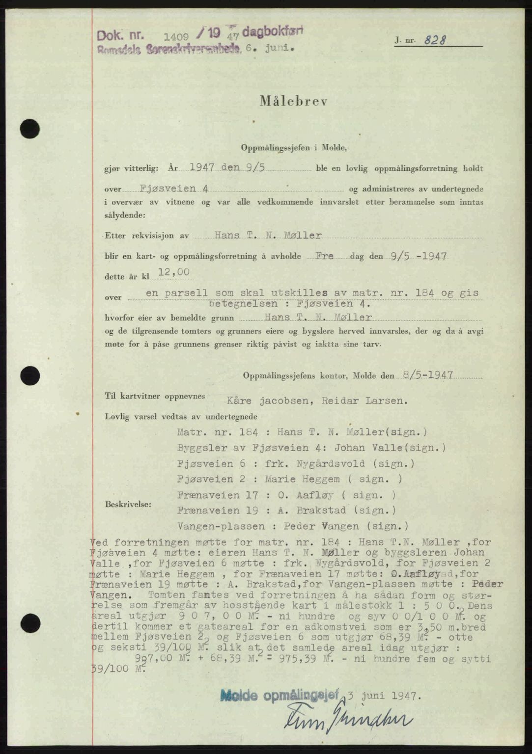 Romsdal sorenskriveri, AV/SAT-A-4149/1/2/2C: Mortgage book no. A23, 1947-1947, Diary no: : 1409/1947