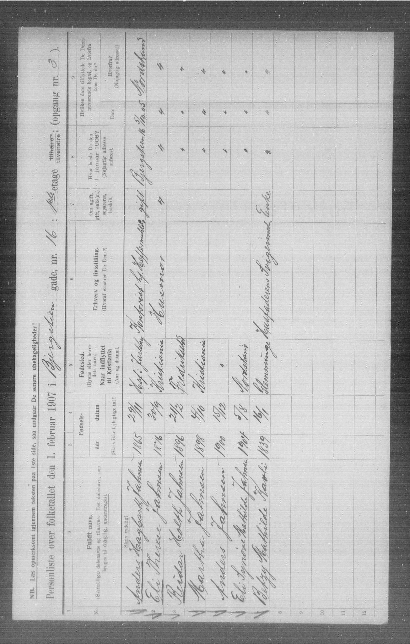 OBA, Municipal Census 1907 for Kristiania, 1907, p. 2482