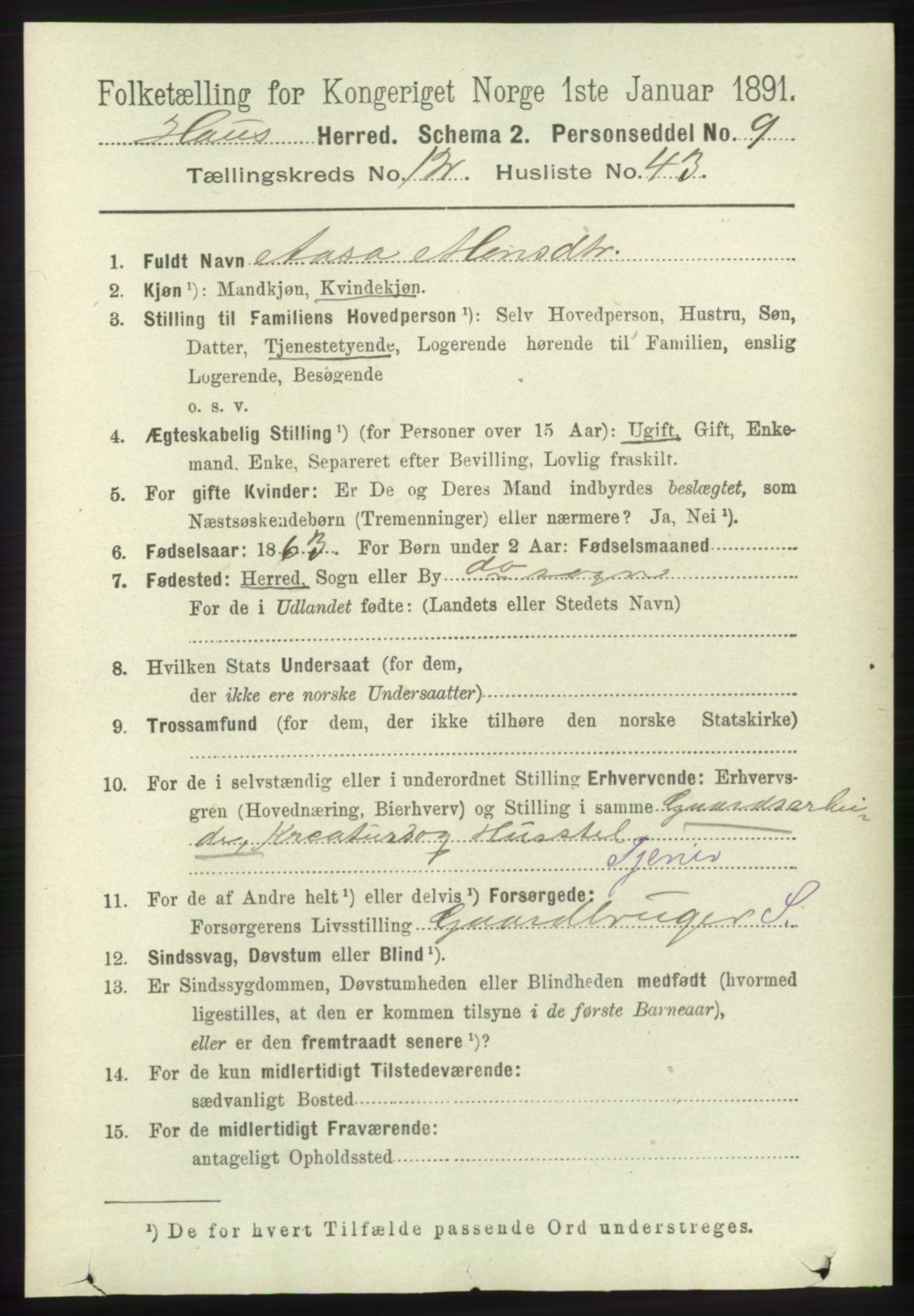 RA, 1891 census for 1250 Haus, 1891, p. 5512