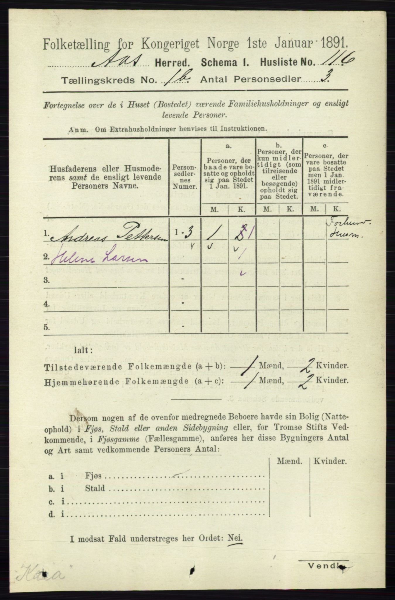 RA, 1891 census for 0214 Ås, 1891, p. 738