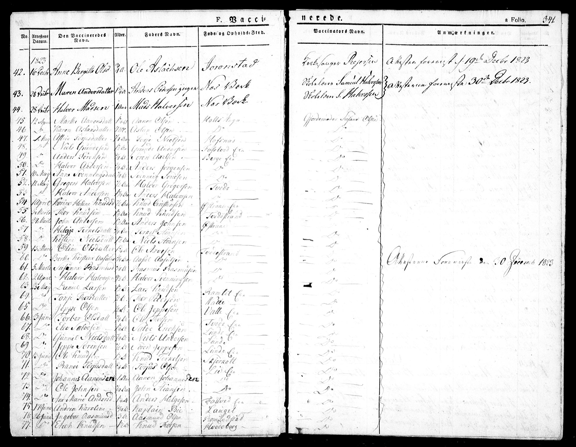 Holt sokneprestkontor, AV/SAK-1111-0021/F/Fa/L0006: Parish register (official) no. A 6, 1820-1835, p. 341