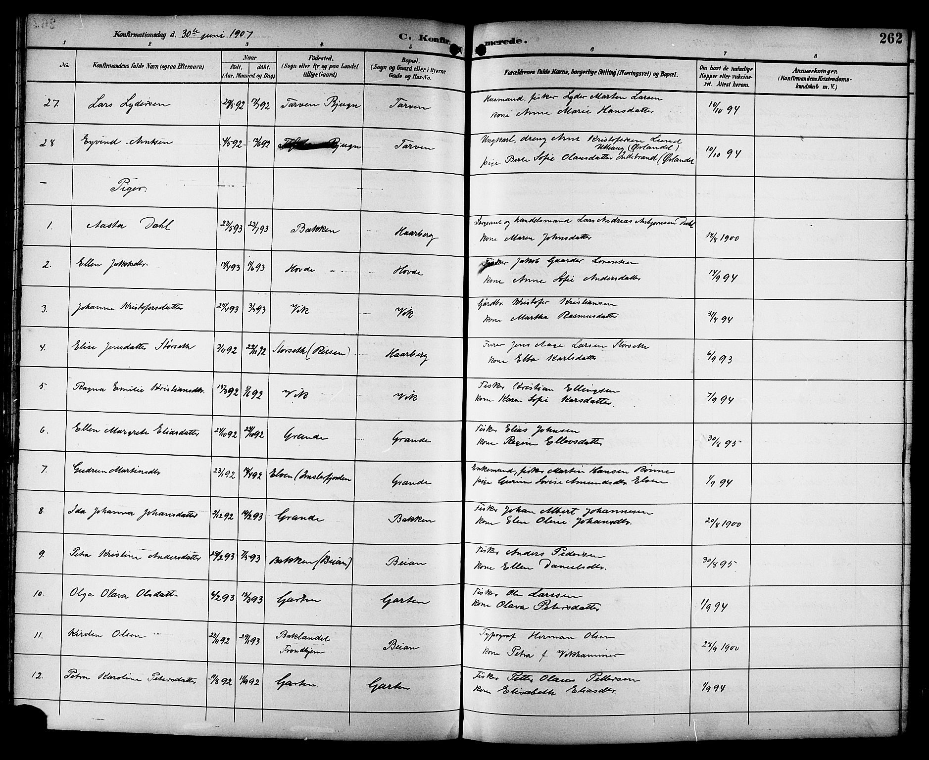 Ministerialprotokoller, klokkerbøker og fødselsregistre - Sør-Trøndelag, AV/SAT-A-1456/659/L0746: Parish register (copy) no. 659C03, 1893-1912, p. 262