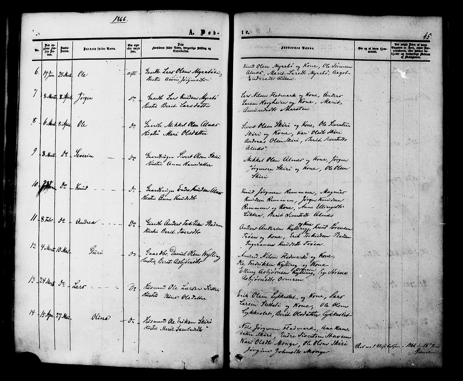 Ministerialprotokoller, klokkerbøker og fødselsregistre - Møre og Romsdal, AV/SAT-A-1454/546/L0594: Parish register (official) no. 546A02, 1854-1882, p. 45