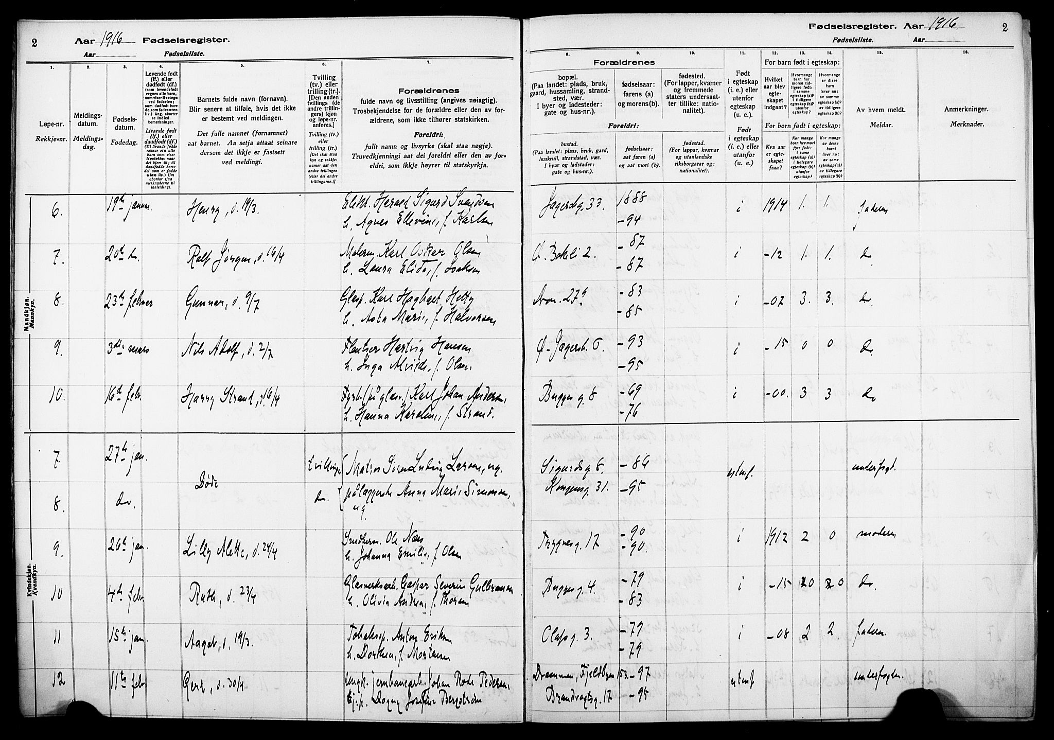 Larvik kirkebøker, AV/SAKO-A-352/J/Ja/L0001: Birth register no. I 1, 1916-1926, p. 2