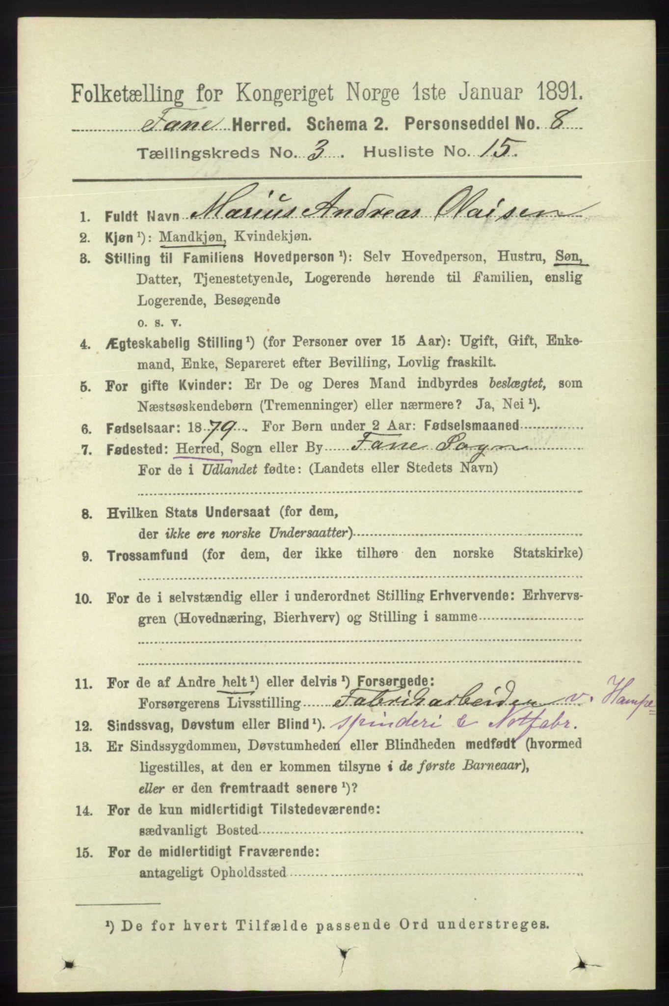 RA, 1891 census for 1249 Fana, 1891, p. 988