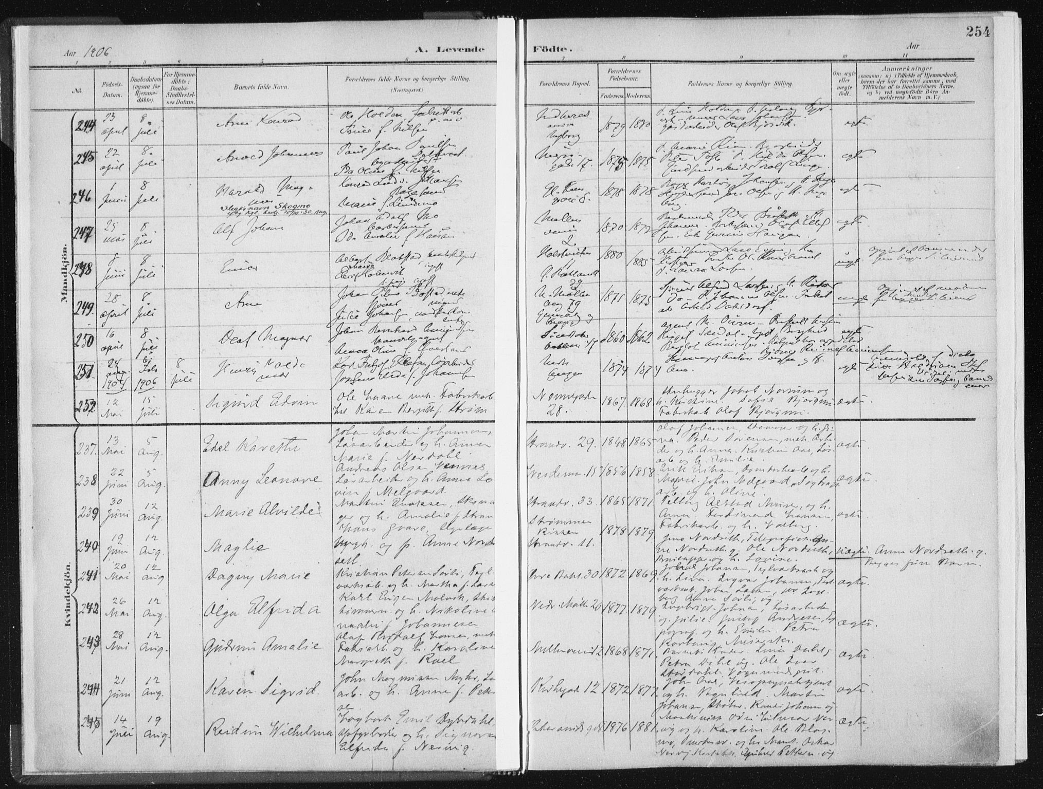 Ministerialprotokoller, klokkerbøker og fødselsregistre - Sør-Trøndelag, AV/SAT-A-1456/604/L0200: Parish register (official) no. 604A20II, 1901-1908, p. 254