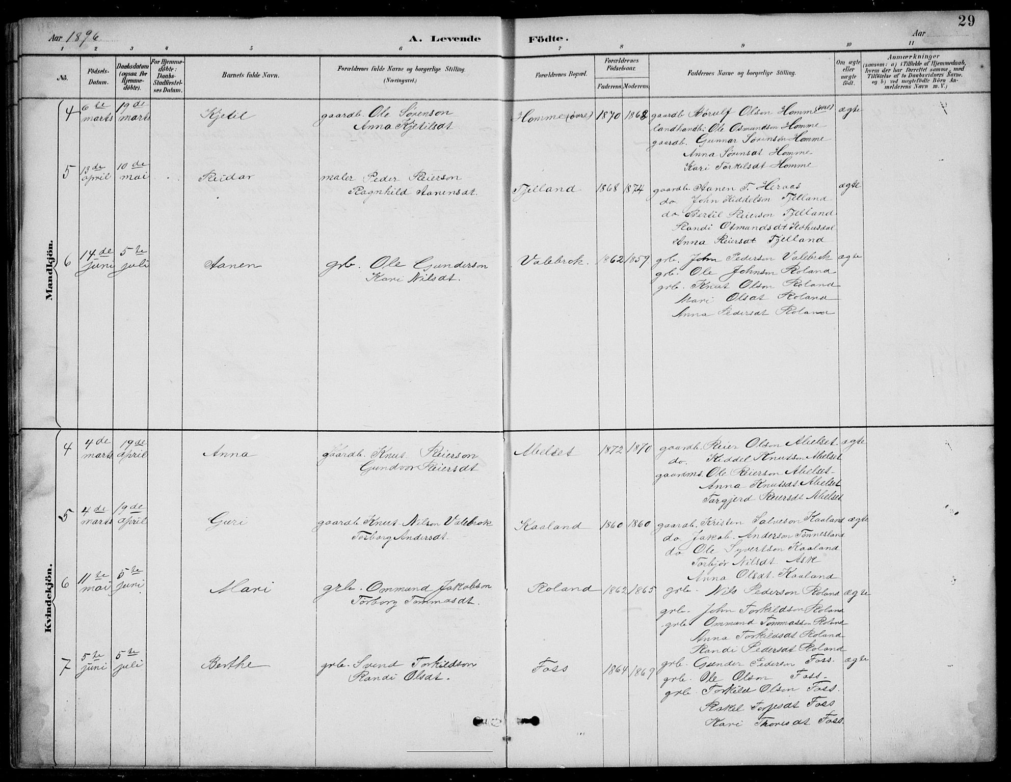 Bjelland sokneprestkontor, AV/SAK-1111-0005/F/Fb/Fba/L0005: Parish register (copy) no. B 5, 1887-1923, p. 29