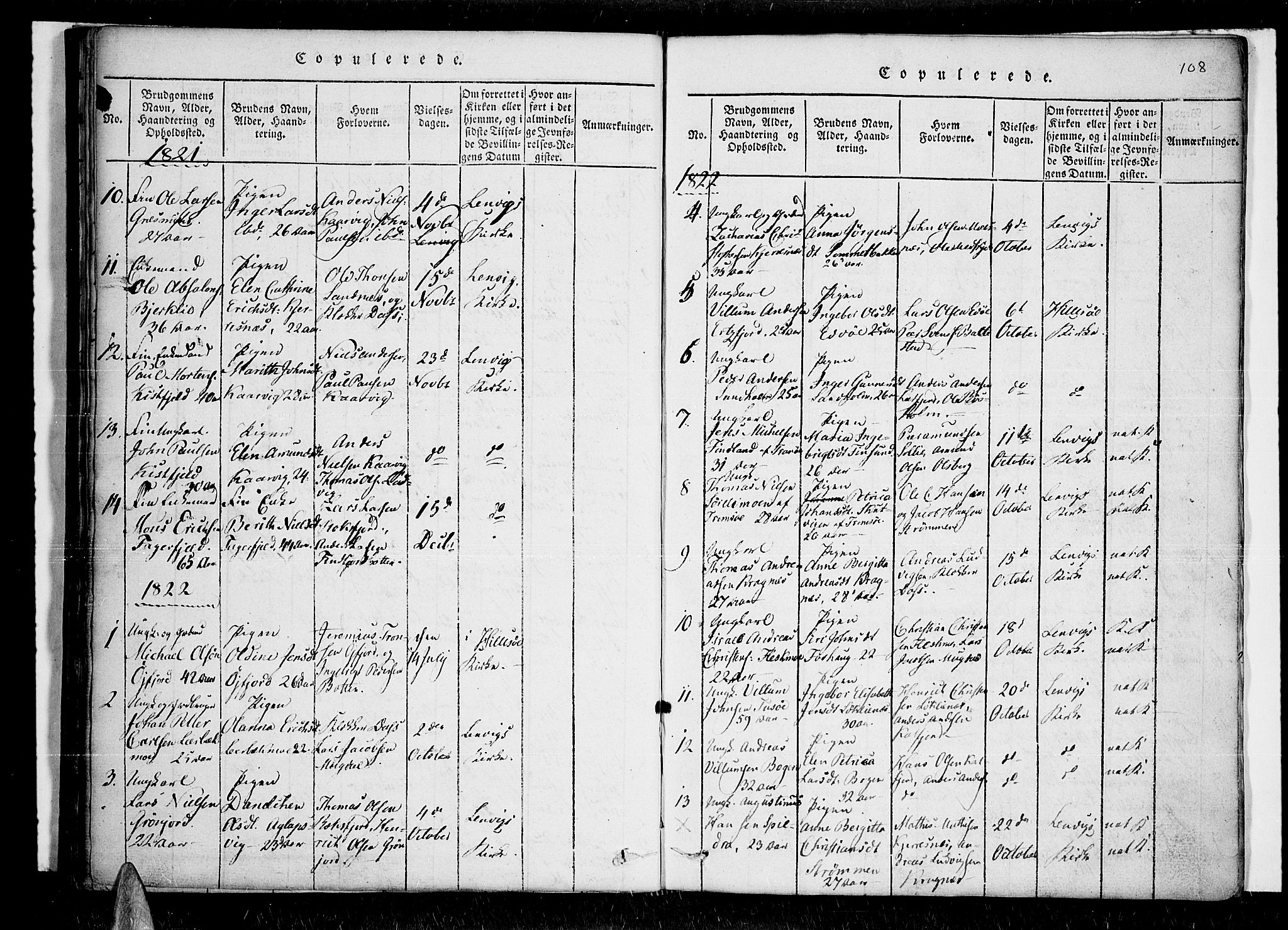 Lenvik sokneprestembete, SATØ/S-1310/H/Ha/Haa/L0003kirke: Parish register (official) no. 3, 1820-1831, p. 108