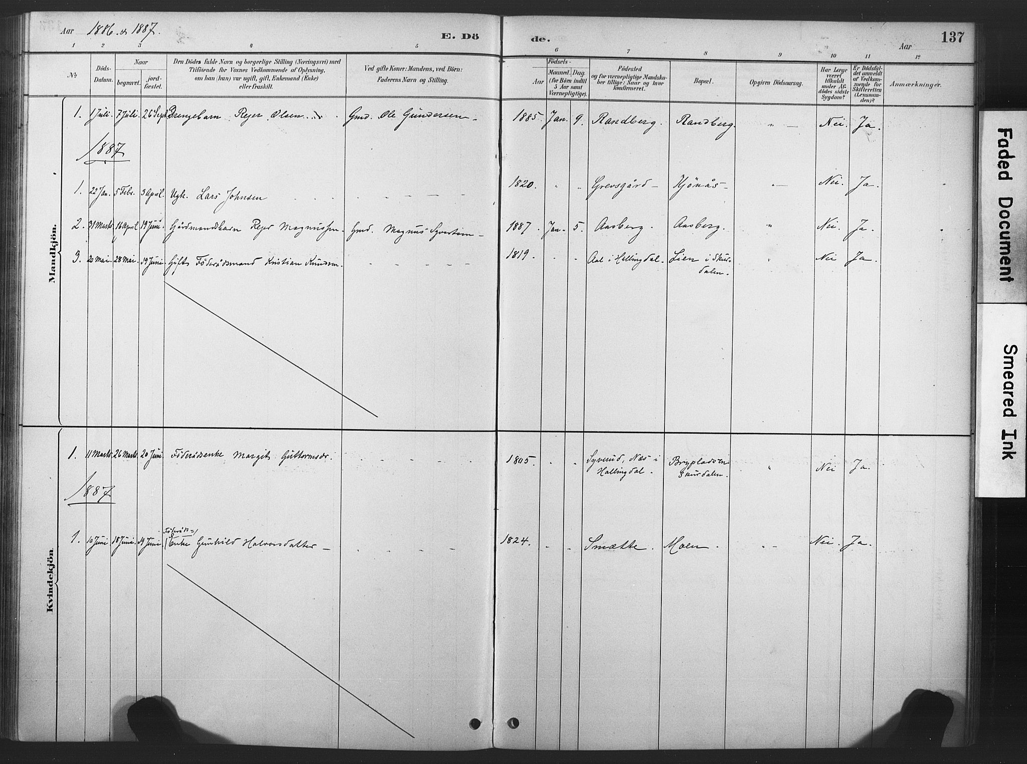 Nore kirkebøker, SAKO/A-238/F/Fd/L0001: Parish register (official) no. IV 1, 1878-1918, p. 137