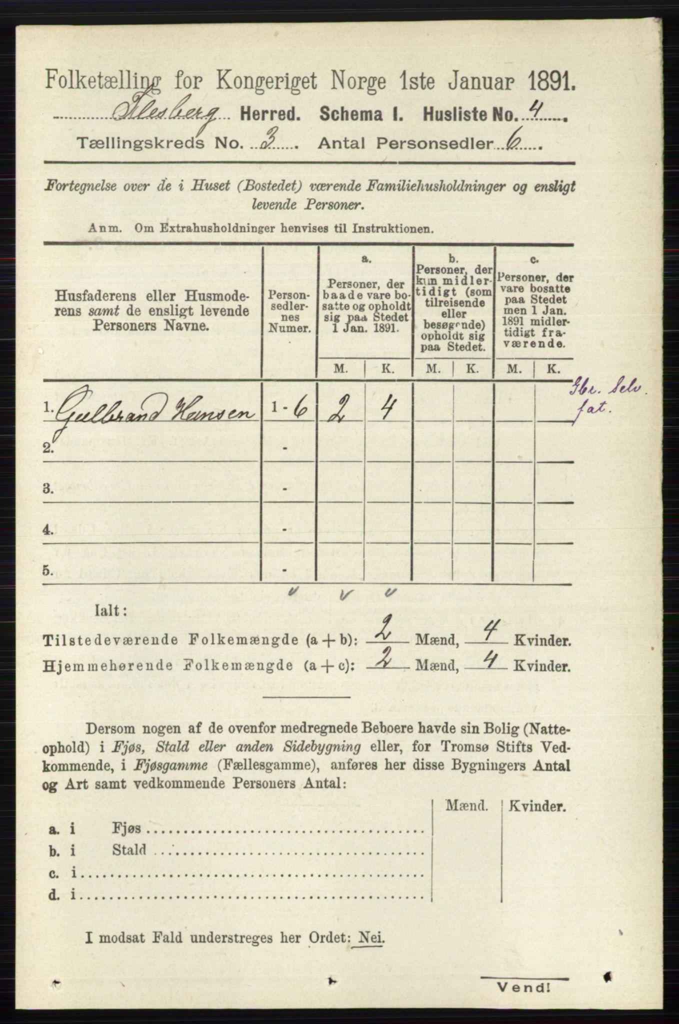 RA, 1891 census for 0631 Flesberg, 1891, p. 397