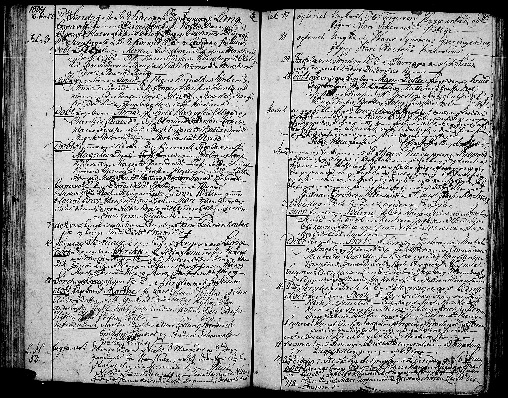 Jevnaker prestekontor, SAH/PREST-116/H/Ha/Haa/L0004: Parish register (official) no. 4, 1800-1861, p. 84-85