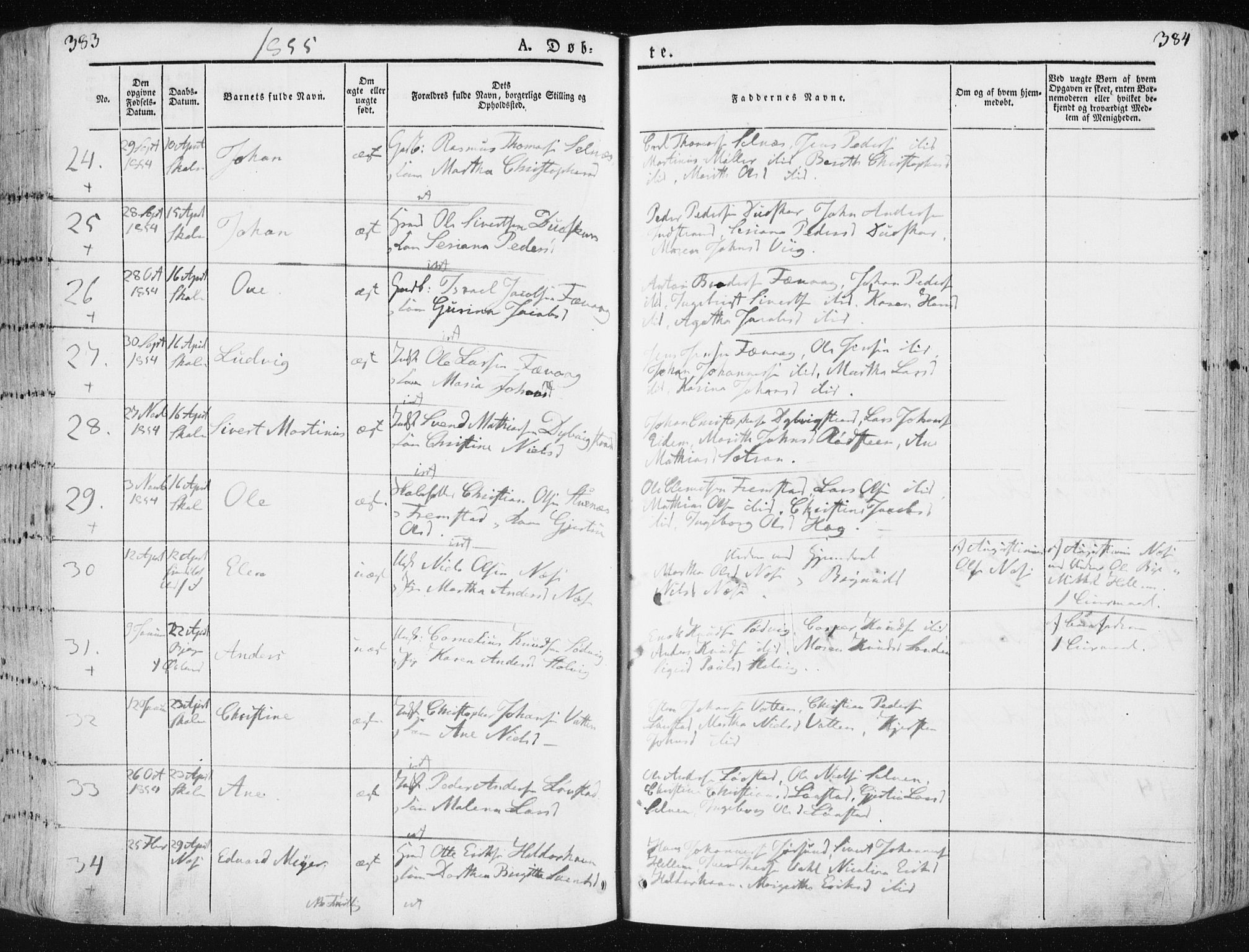 Ministerialprotokoller, klokkerbøker og fødselsregistre - Sør-Trøndelag, AV/SAT-A-1456/659/L0736: Parish register (official) no. 659A06, 1842-1856, p. 383-384