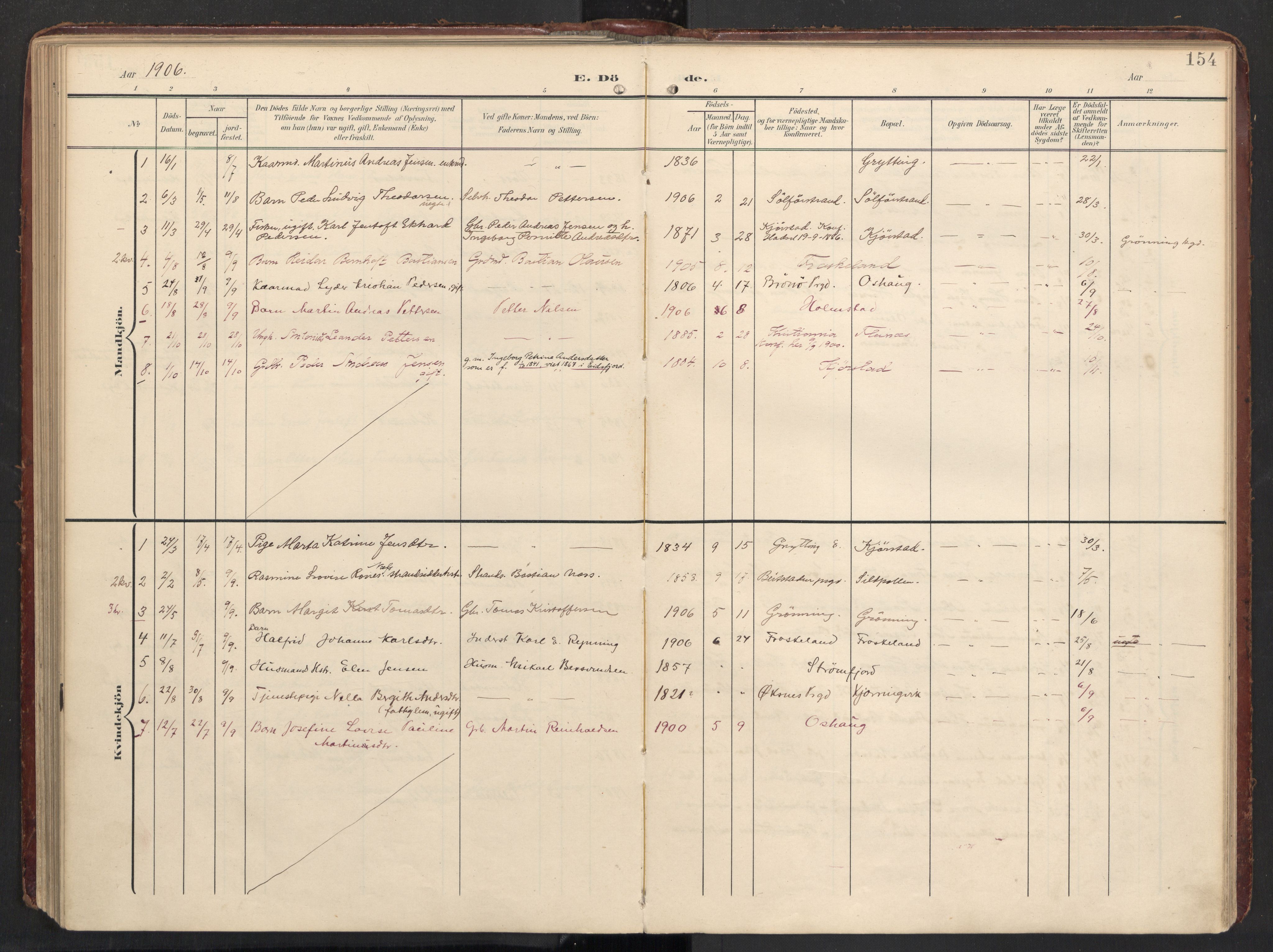 Ministerialprotokoller, klokkerbøker og fødselsregistre - Nordland, SAT/A-1459/890/L1287: Parish register (official) no. 890A02, 1903-1915, p. 154