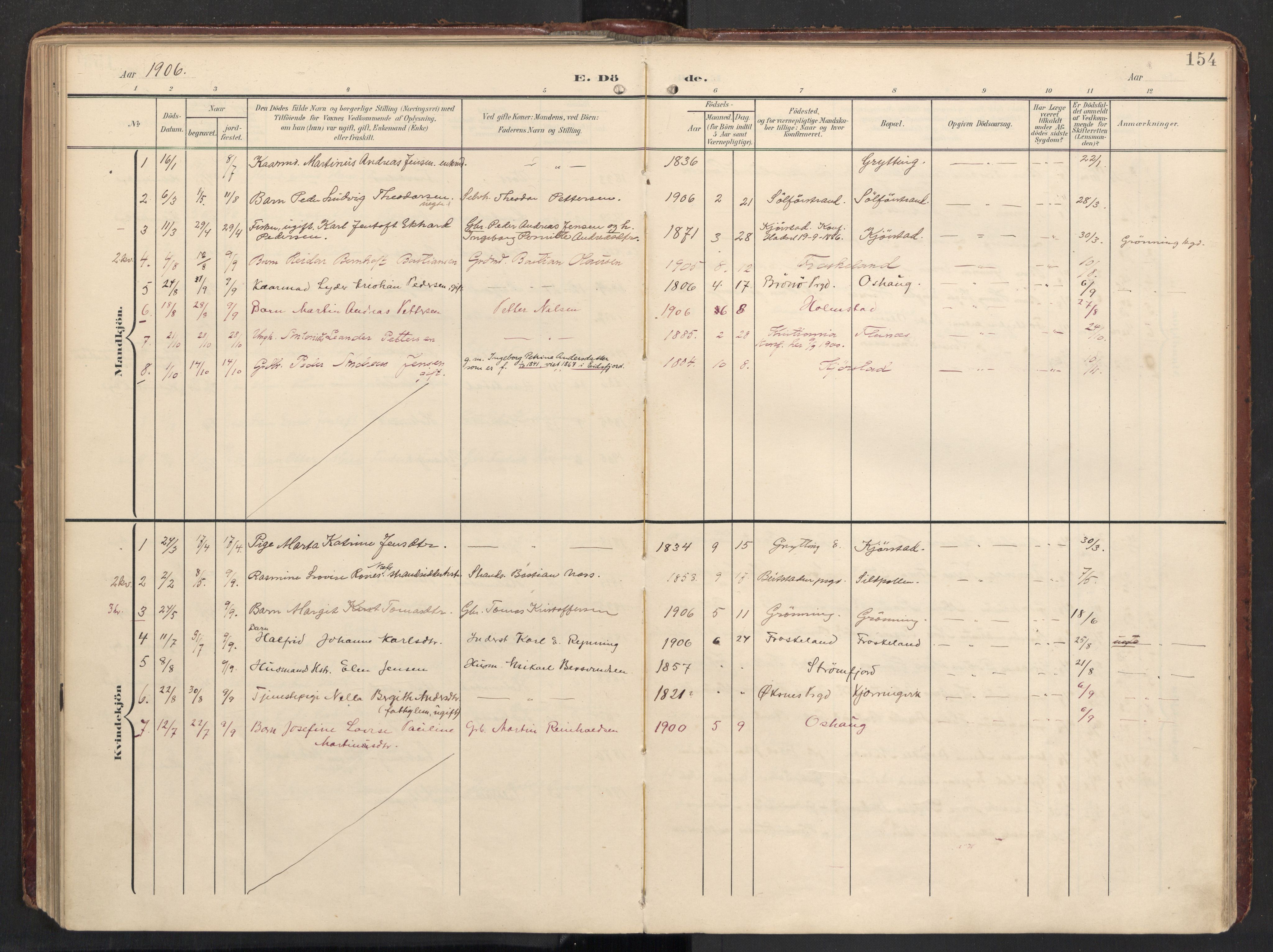 Ministerialprotokoller, klokkerbøker og fødselsregistre - Nordland, AV/SAT-A-1459/890/L1287: Parish register (official) no. 890A02, 1903-1915, p. 154