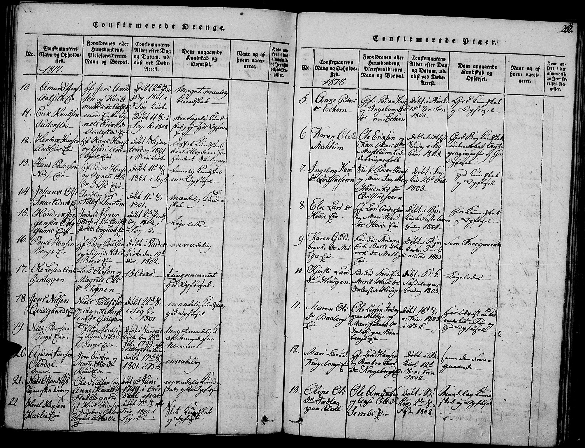 Biri prestekontor, SAH/PREST-096/H/Ha/Haa/L0003: Parish register (official) no. 3, 1814-1828, p. 252