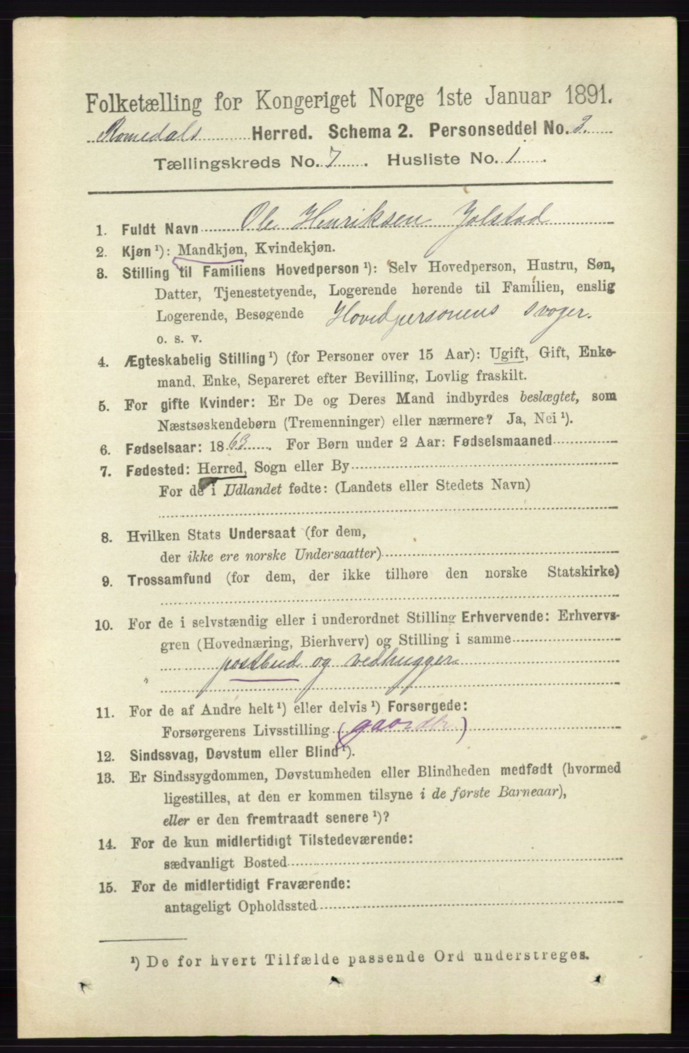 RA, 1891 census for 0416 Romedal, 1891, p. 3559