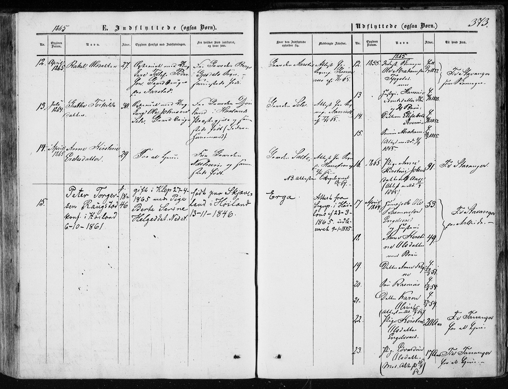 Klepp sokneprestkontor, AV/SAST-A-101803/001/3/30BA/L0005: Parish register (official) no. A 5, 1853-1870, p. 373