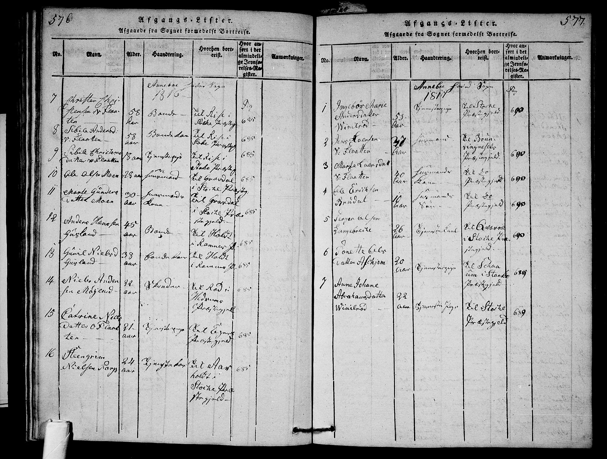 Andebu kirkebøker, AV/SAKO-A-336/G/Ga/L0001: Parish register (copy) no. I 1 /1, 1815-1823, p. 576-577