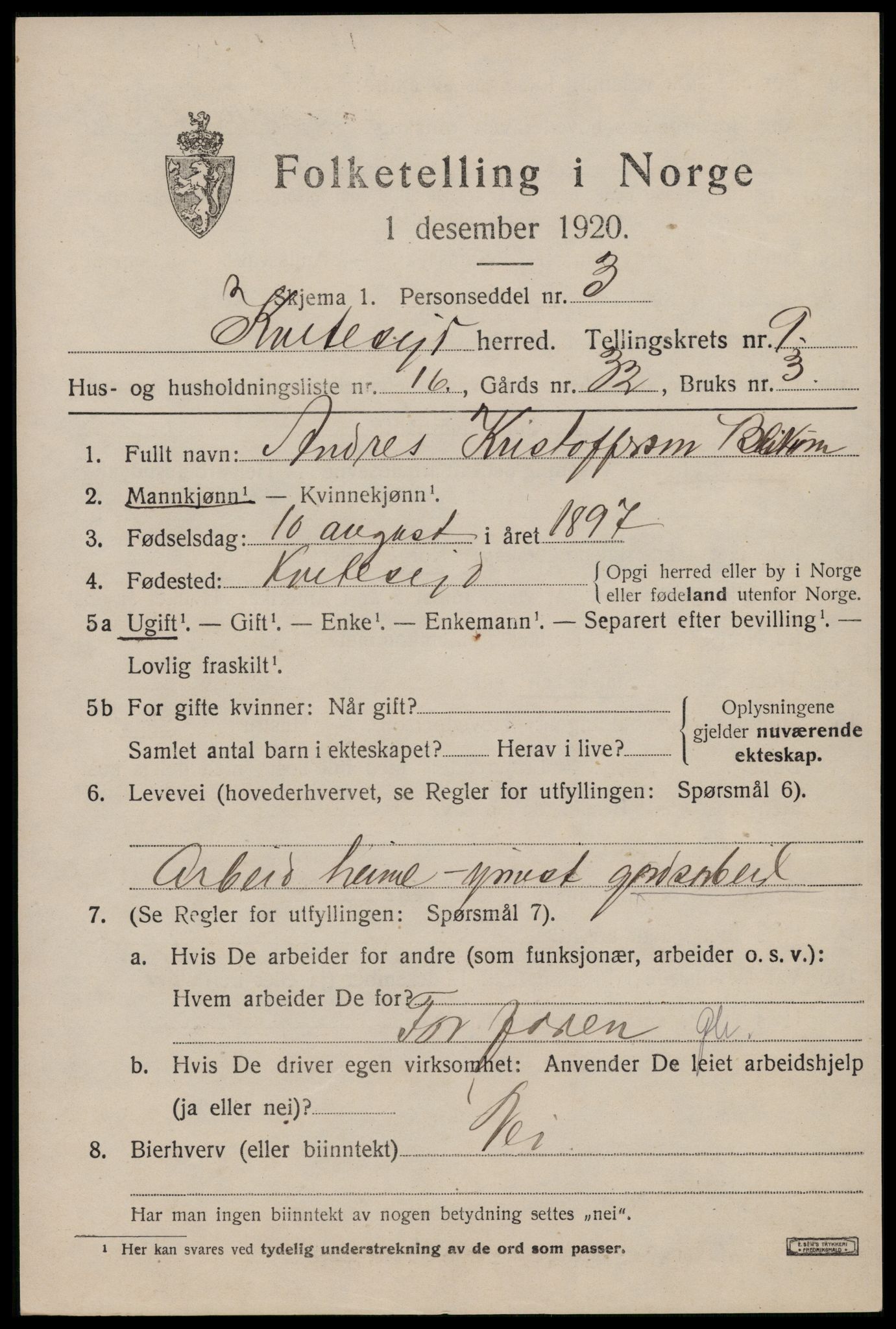 SAKO, 1920 census for Kviteseid, 1920, p. 4355
