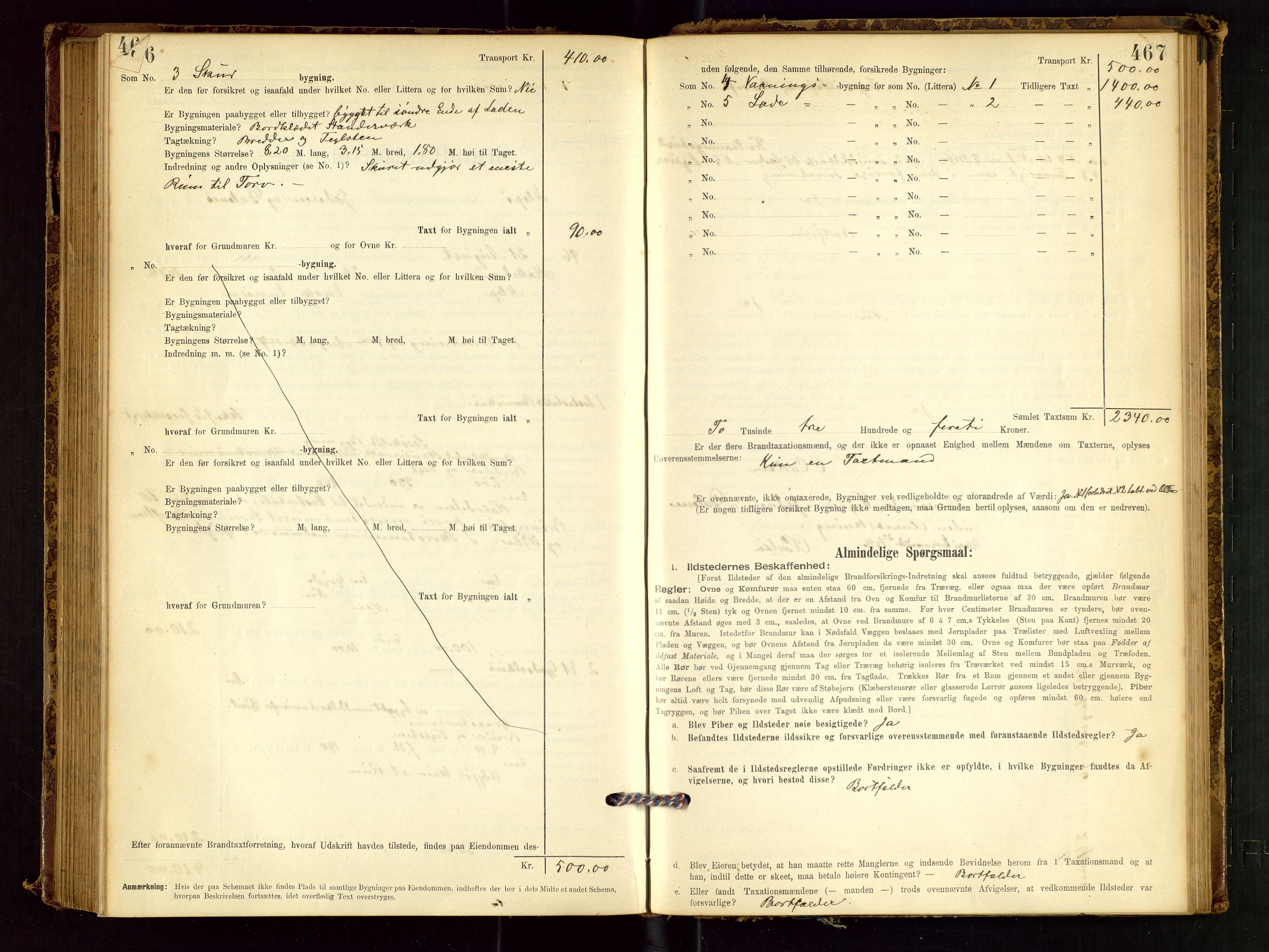 Klepp lensmannskontor, SAST/A-100163/Goc/L0001: "Brandtaxationsprotokol" m/register, 1895-1898, p. 466-467