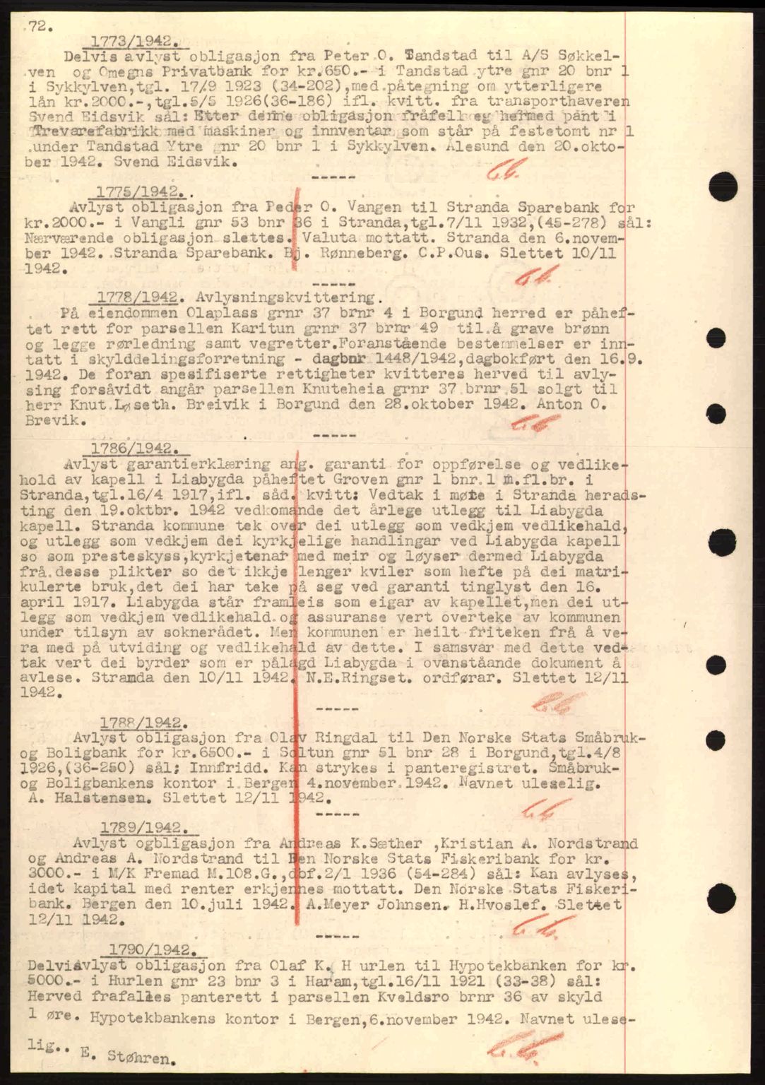 Nordre Sunnmøre sorenskriveri, SAT/A-0006/1/2/2C/2Ca: Mortgage book no. B1-6, 1938-1942, Diary no: : 1773/1942