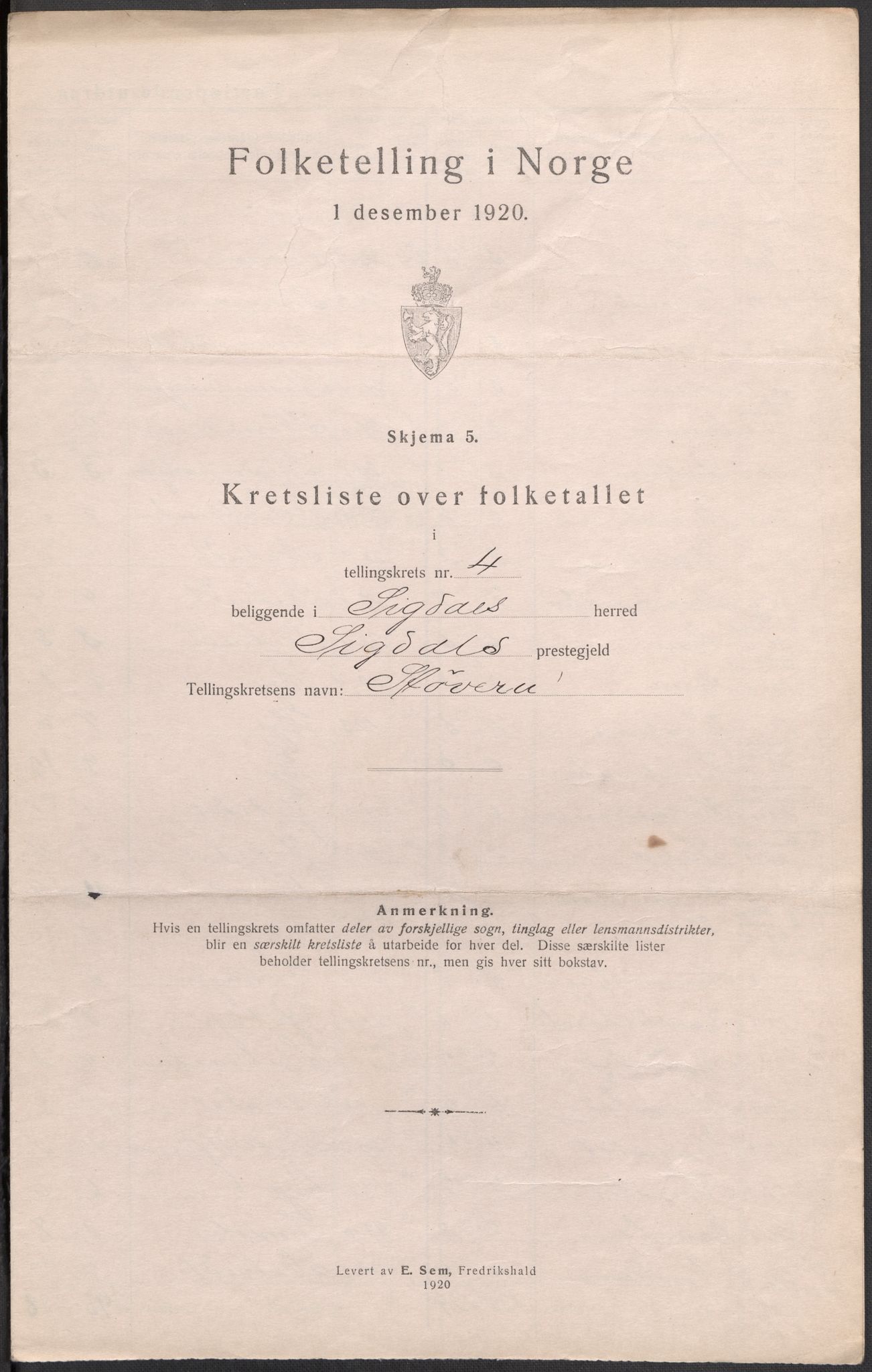 SAKO, 1920 census for Sigdal, 1920, p. 15