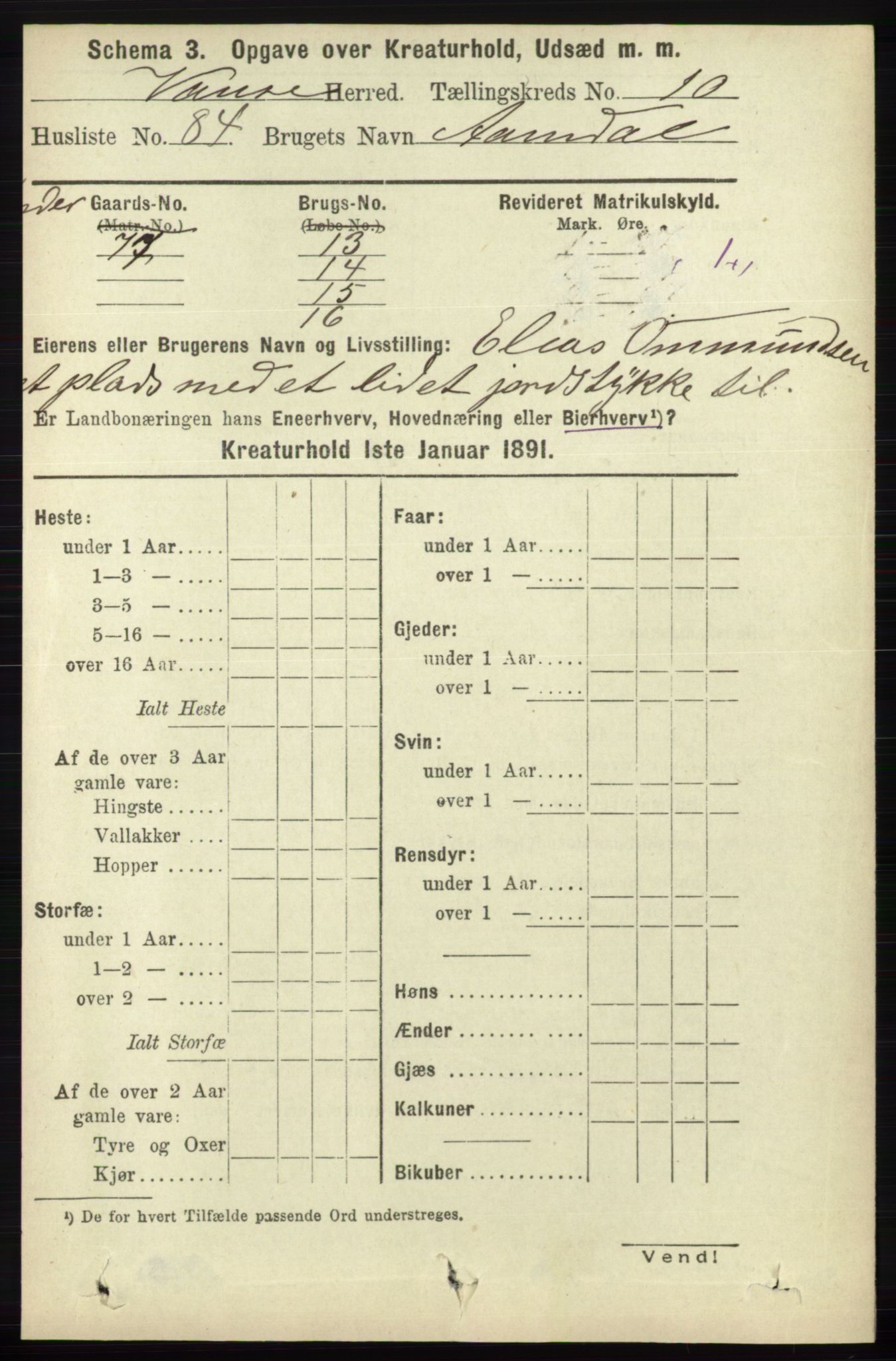 RA, 1891 census for 1041 Vanse, 1891, p. 9865