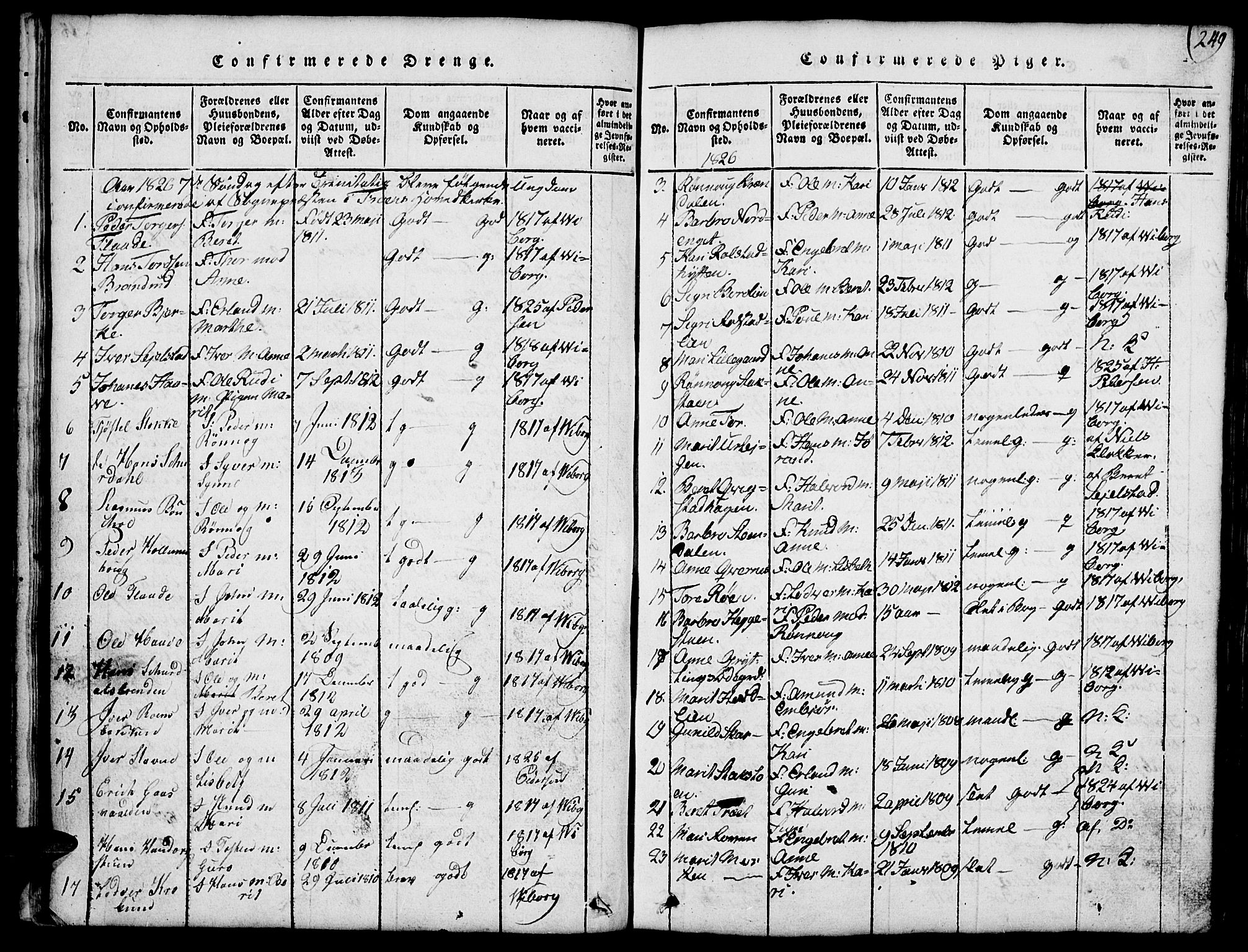 Fron prestekontor, SAH/PREST-078/H/Ha/Hab/L0001: Parish register (copy) no. 1, 1816-1843, p. 249