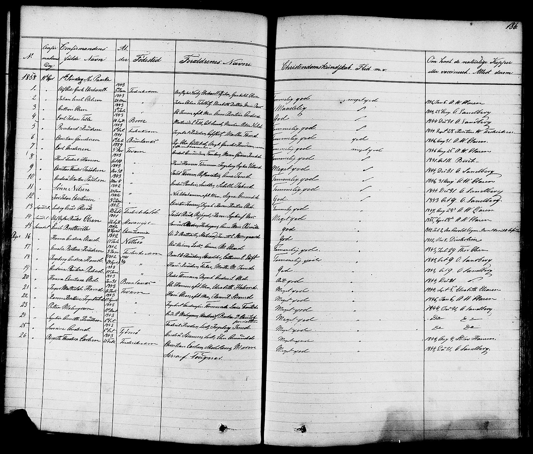 Stavern kirkebøker, SAKO/A-318/F/Fa/L0007: Parish register (official) no. 7, 1840-1877, p. 186