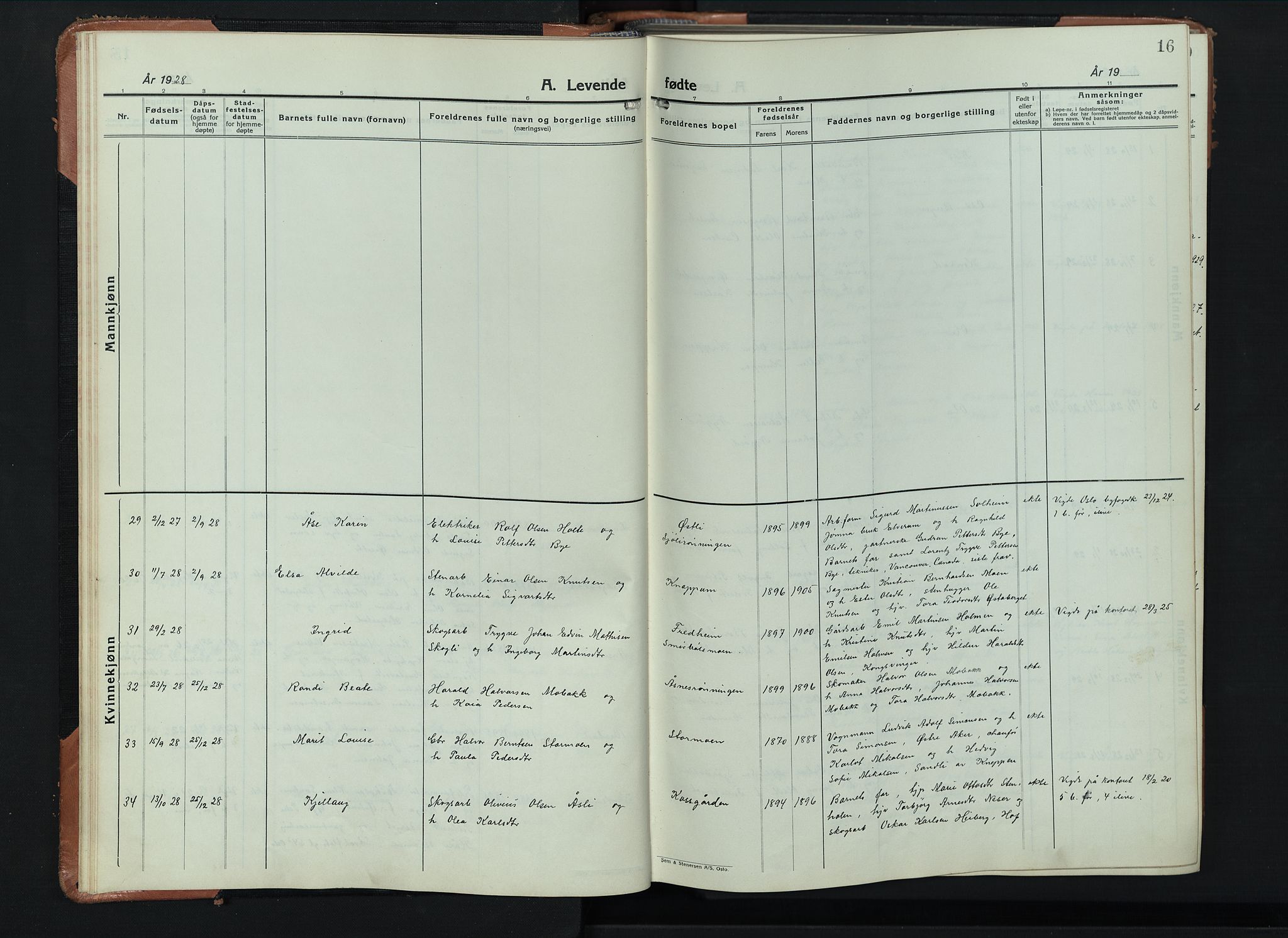 Åsnes prestekontor, SAH/PREST-042/H/Ha/Hab/L0008: Parish register (copy) no. 8, 1927-1942, p. 16