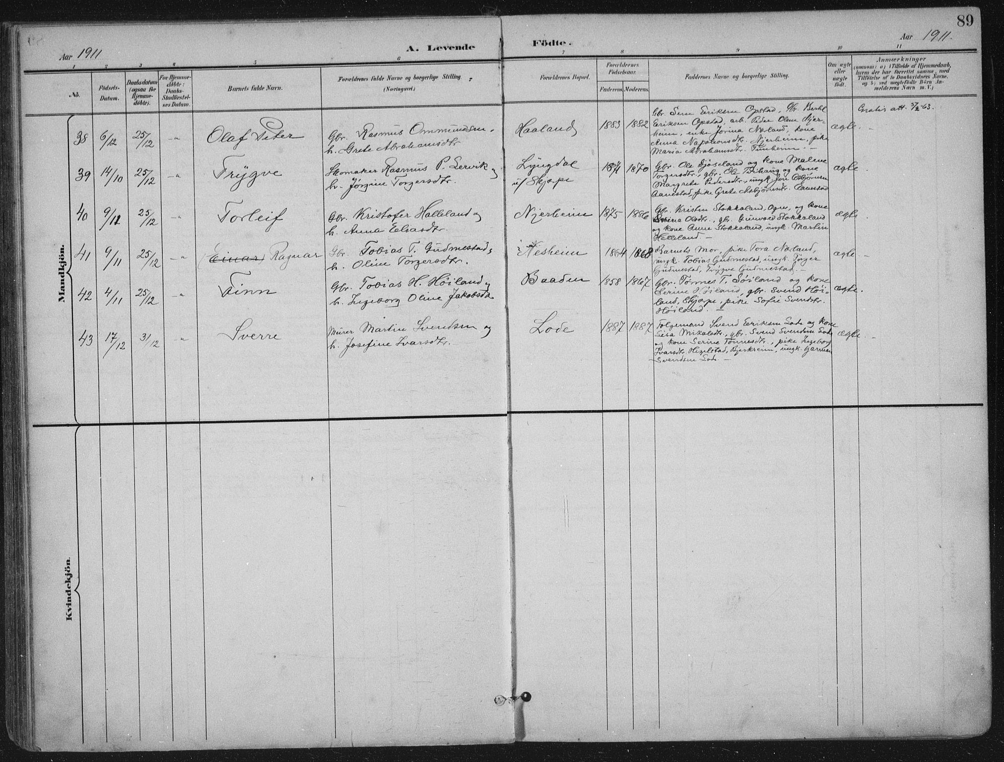 Hå sokneprestkontor, AV/SAST-A-101801/002/B/L0001: Parish register (official) no. A 11, 1897-1924, p. 89