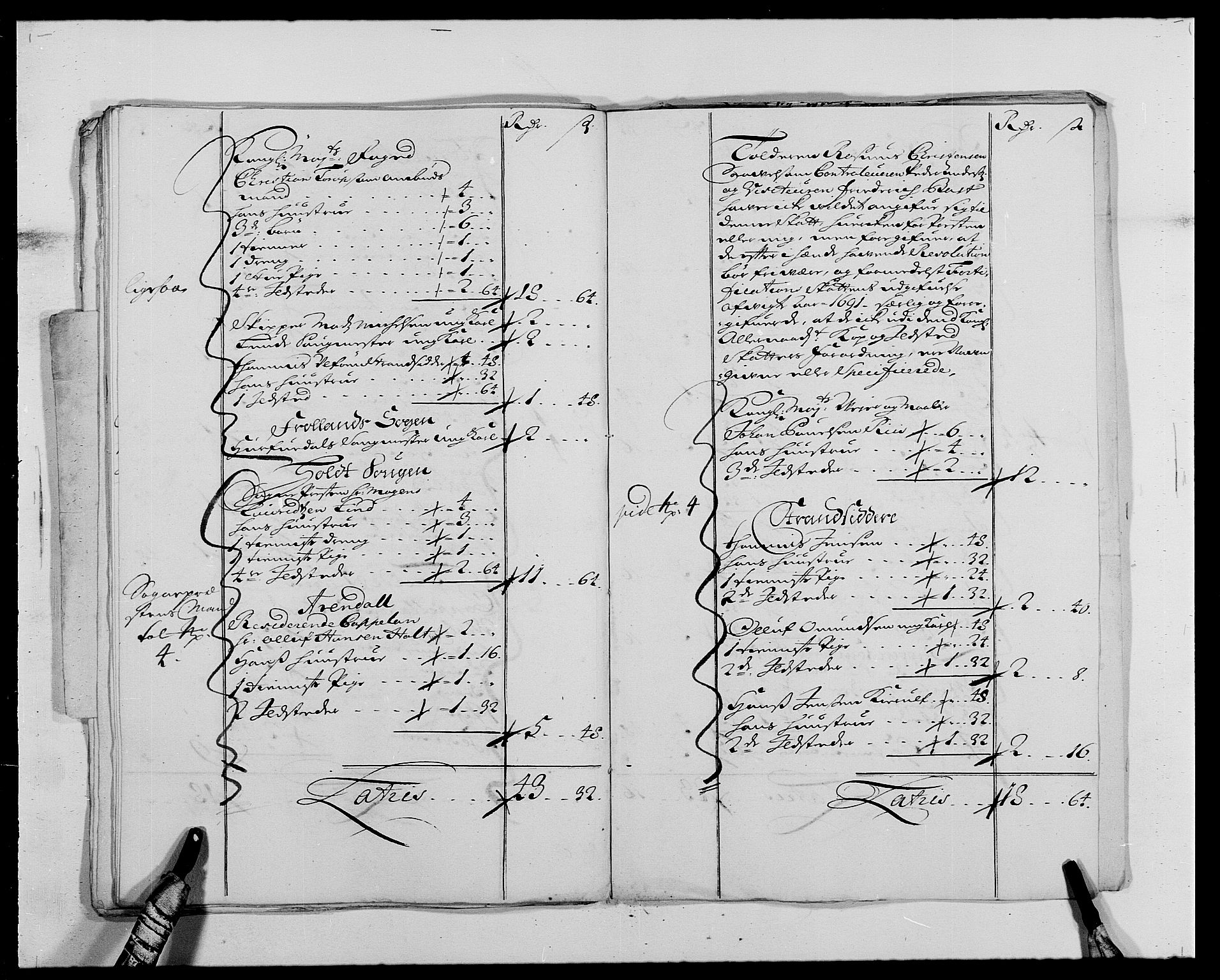 Rentekammeret inntil 1814, Reviderte regnskaper, Fogderegnskap, RA/EA-4092/R39/L2311: Fogderegnskap Nedenes, 1690-1692, p. 257