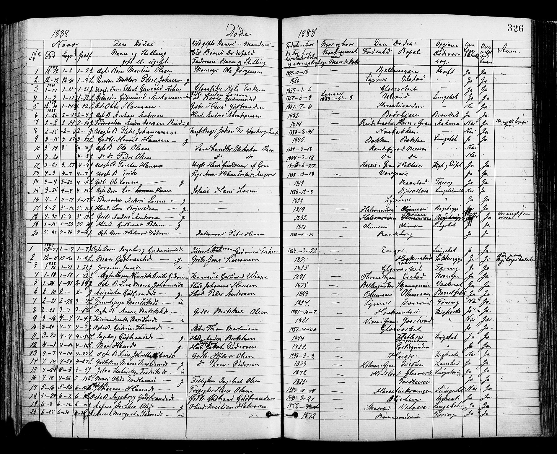 Jevnaker prestekontor, SAH/PREST-116/H/Ha/Haa/L0008: Parish register (official) no. 8, 1877-1890, p. 326