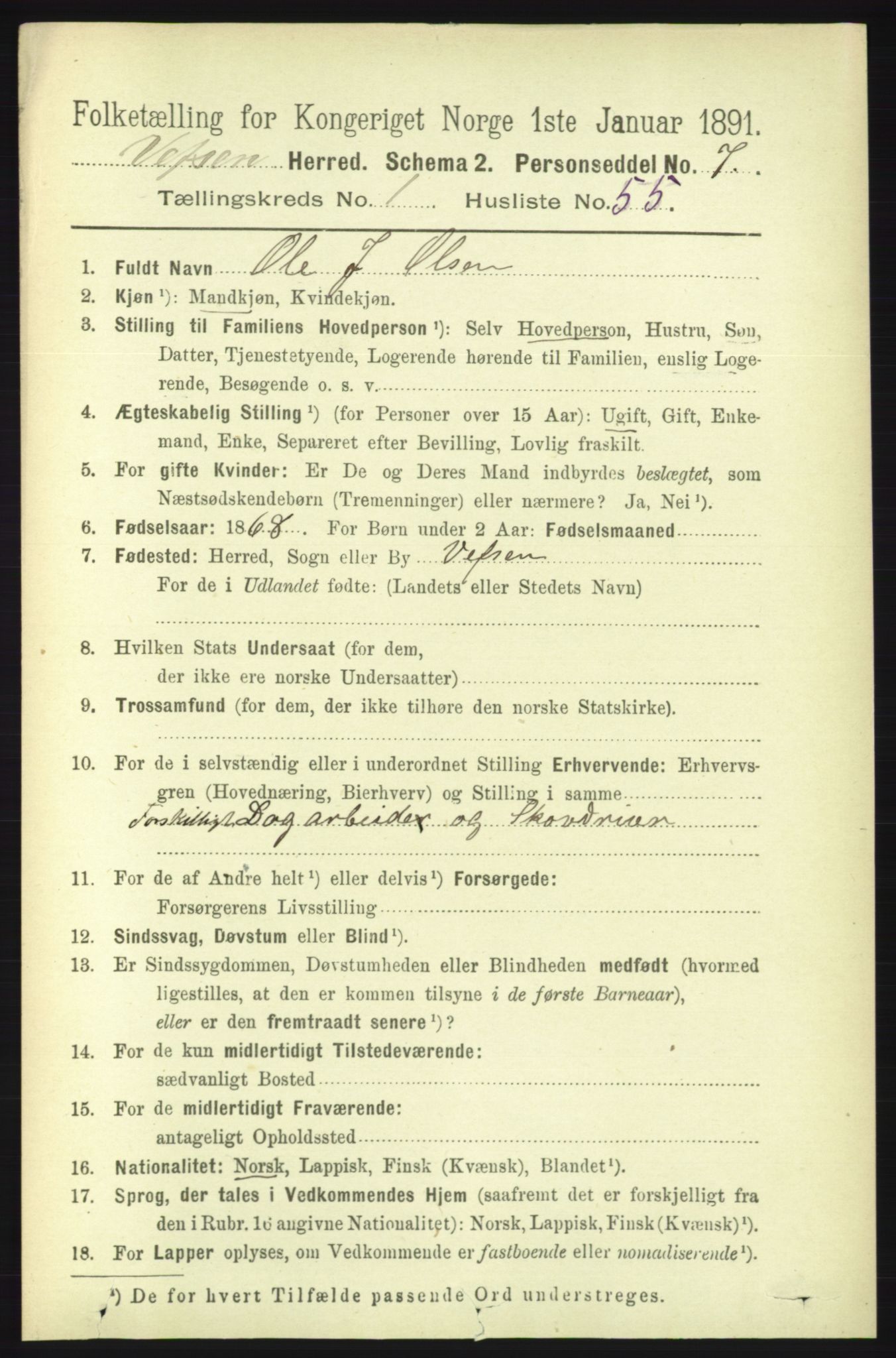 RA, 1891 census for 1824 Vefsn, 1891, p. 526