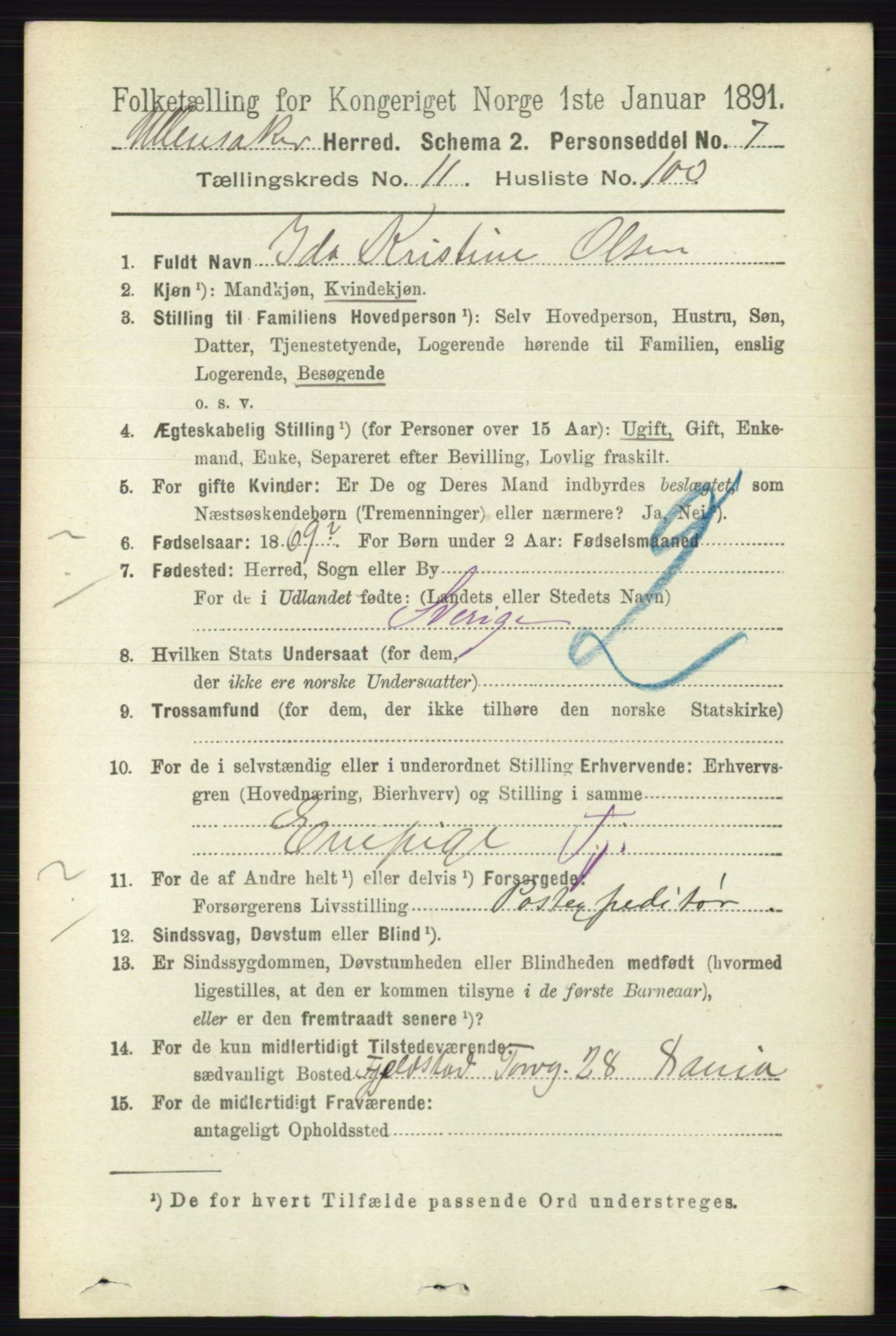 RA, 1891 census for 0235 Ullensaker, 1891, p. 5482