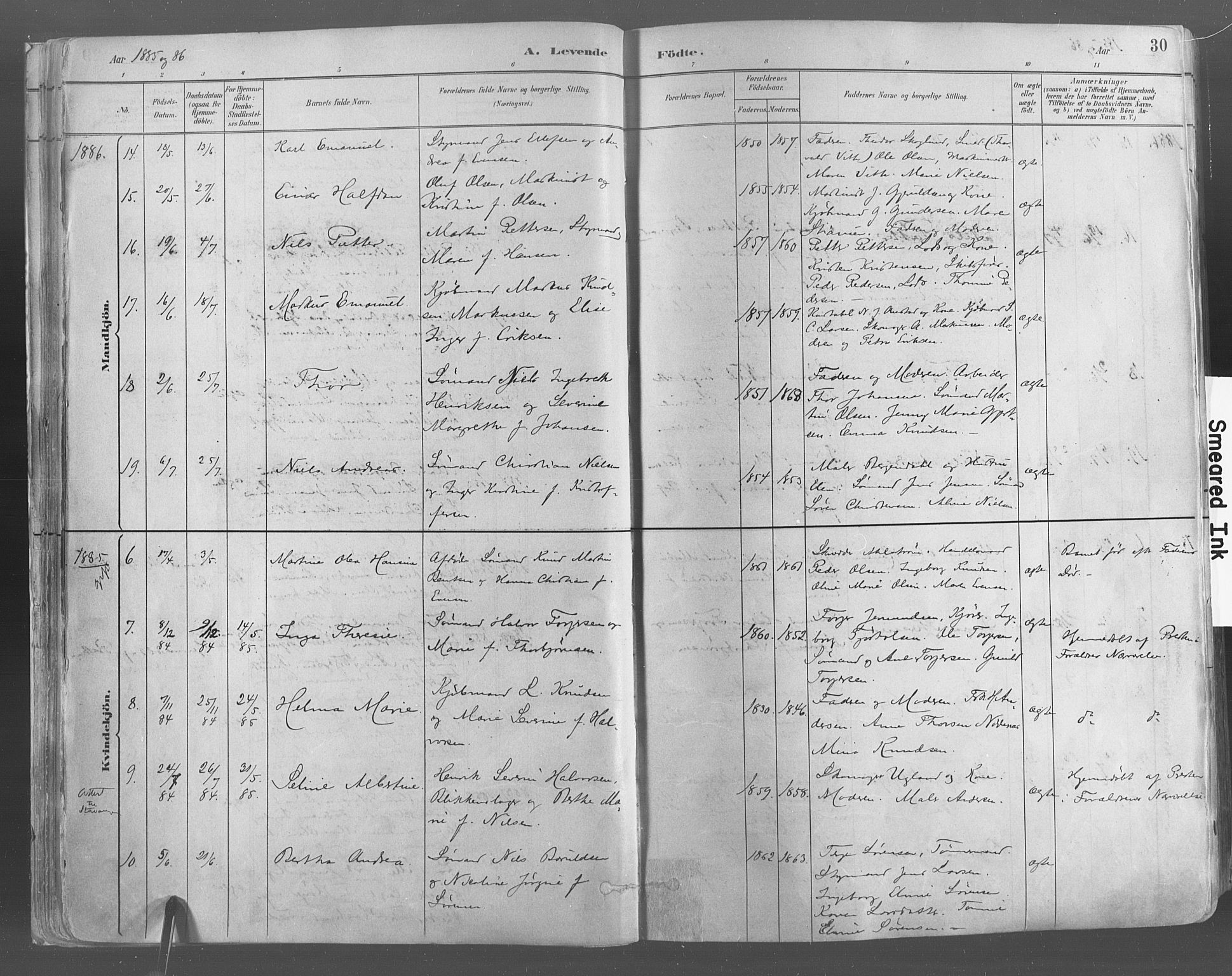 Risør sokneprestkontor, SAK/1111-0035/F/Fa/L0005: Parish register (official) no. A 5, 1883-1895, p. 30