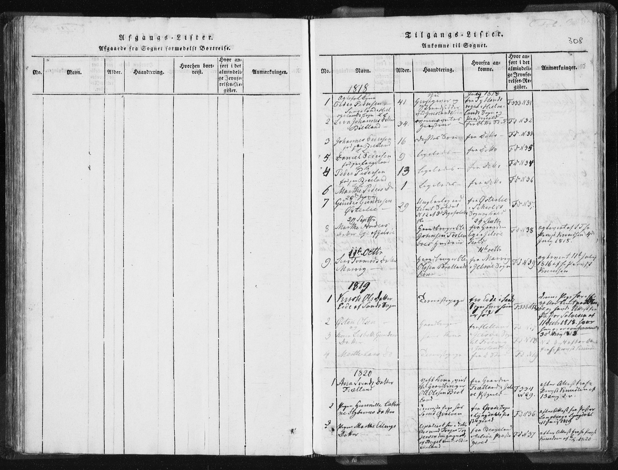 Vikedal sokneprestkontor, AV/SAST-A-101840/01/IV: Parish register (official) no. A 5, 1817-1850, p. 308