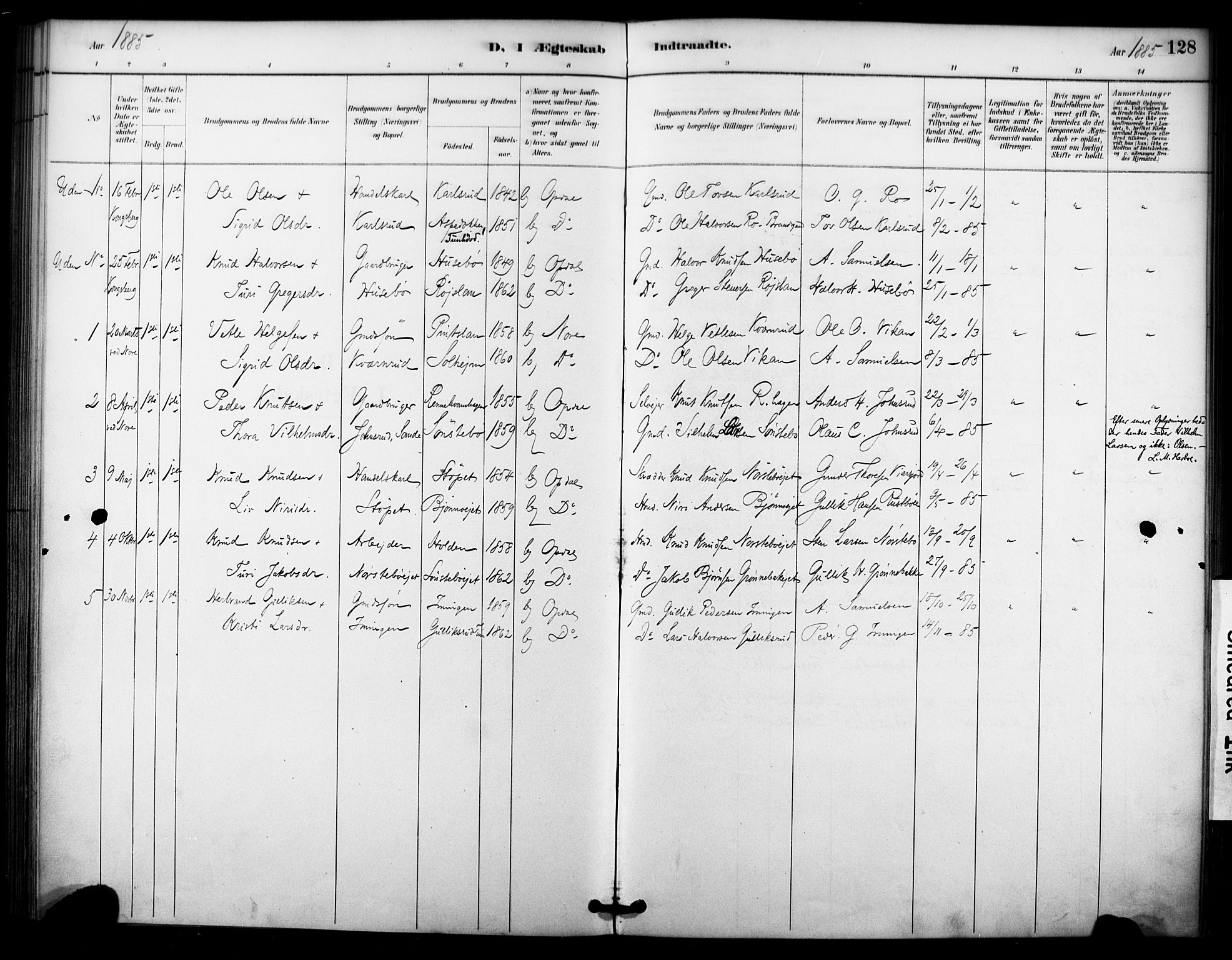 Nore kirkebøker, SAKO/A-238/F/Fc/L0004: Parish register (official) no. III 4, 1885-1898, p. 128