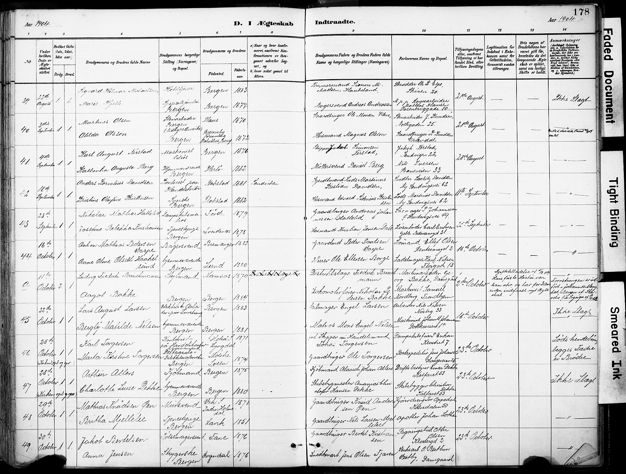 Domkirken sokneprestembete, SAB/A-74801/H/Haa/L0037: Parish register (official) no. D 4, 1880-1907, p. 178