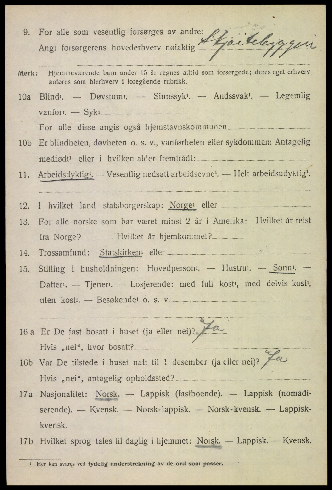 SAT, 1920 census for Saltdal, 1920, p. 5884