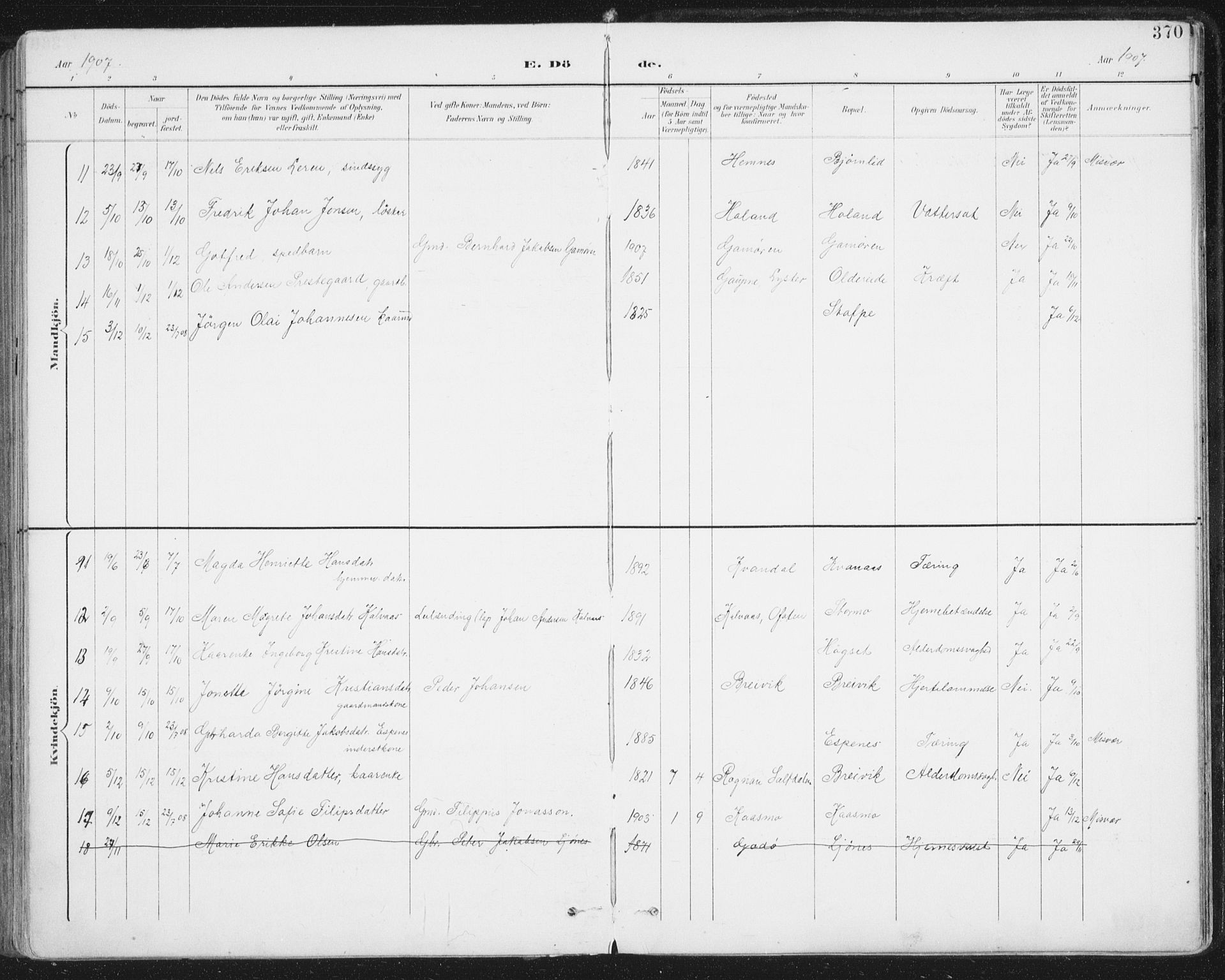 Ministerialprotokoller, klokkerbøker og fødselsregistre - Nordland, SAT/A-1459/852/L0741: Parish register (official) no. 852A11, 1894-1917, p. 370