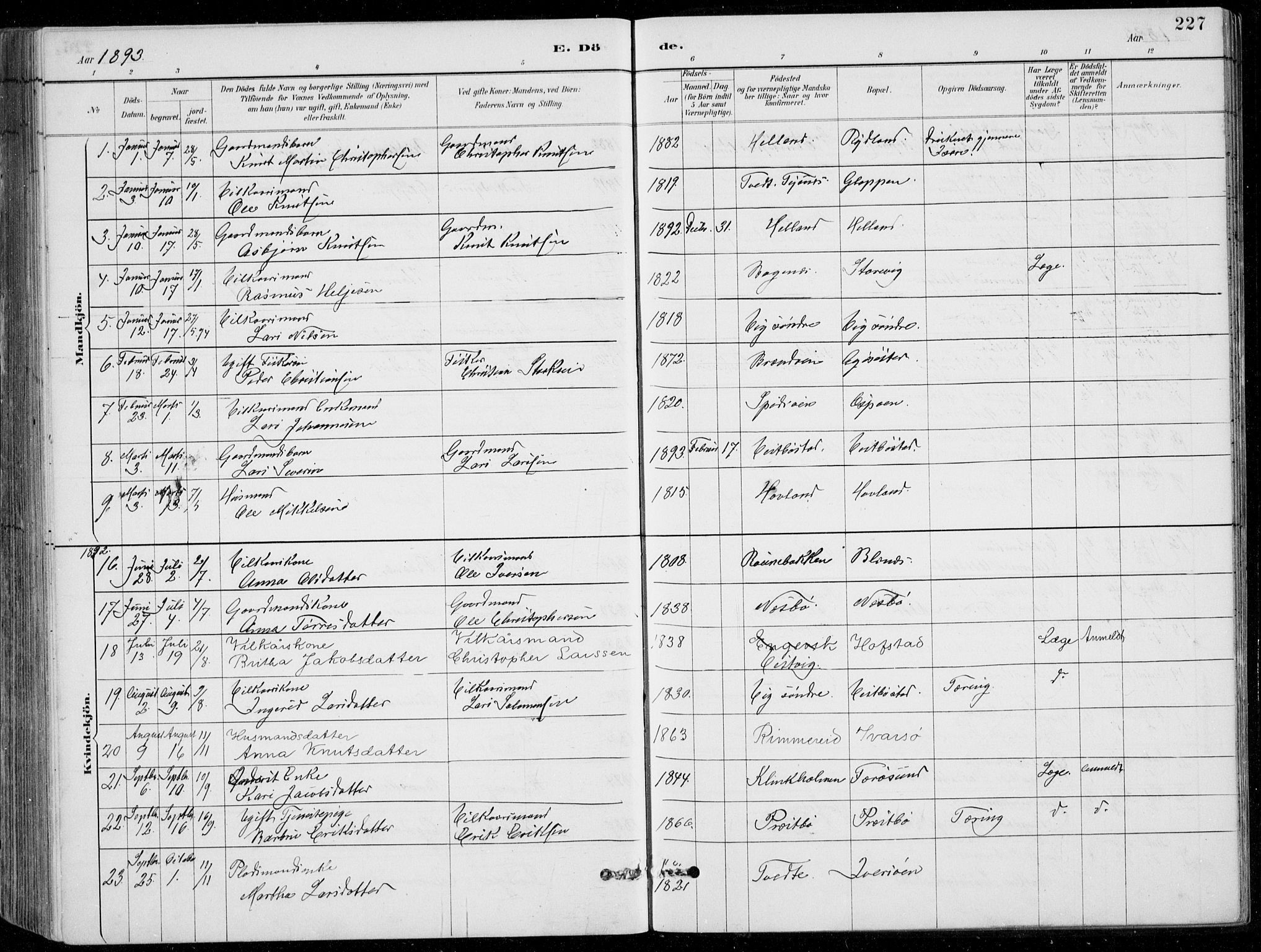 Fitjar sokneprestembete, AV/SAB-A-99926: Parish register (copy) no. A 2, 1887-1906, p. 227