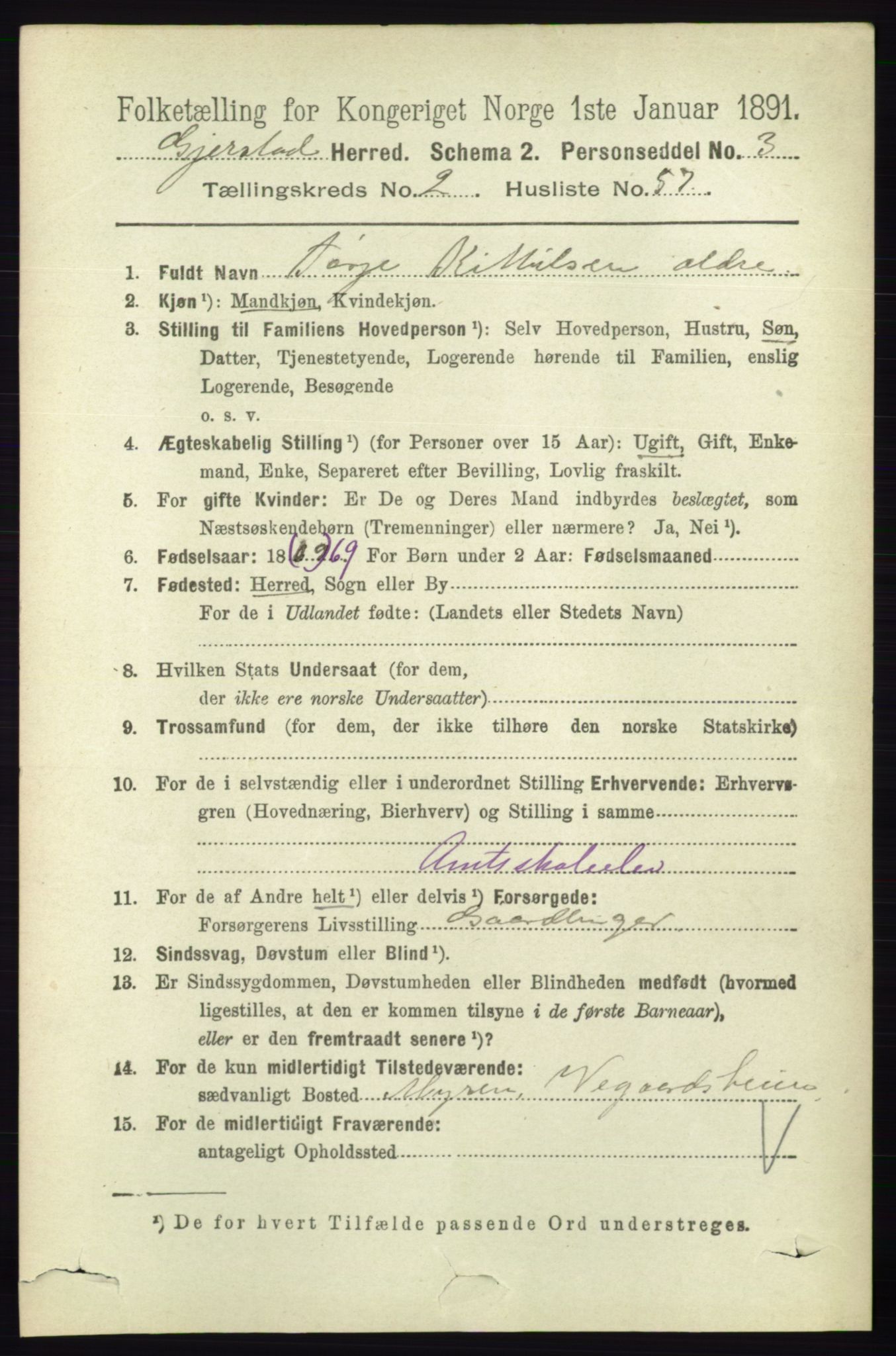 RA, 1891 census for 0911 Gjerstad, 1891, p. 983